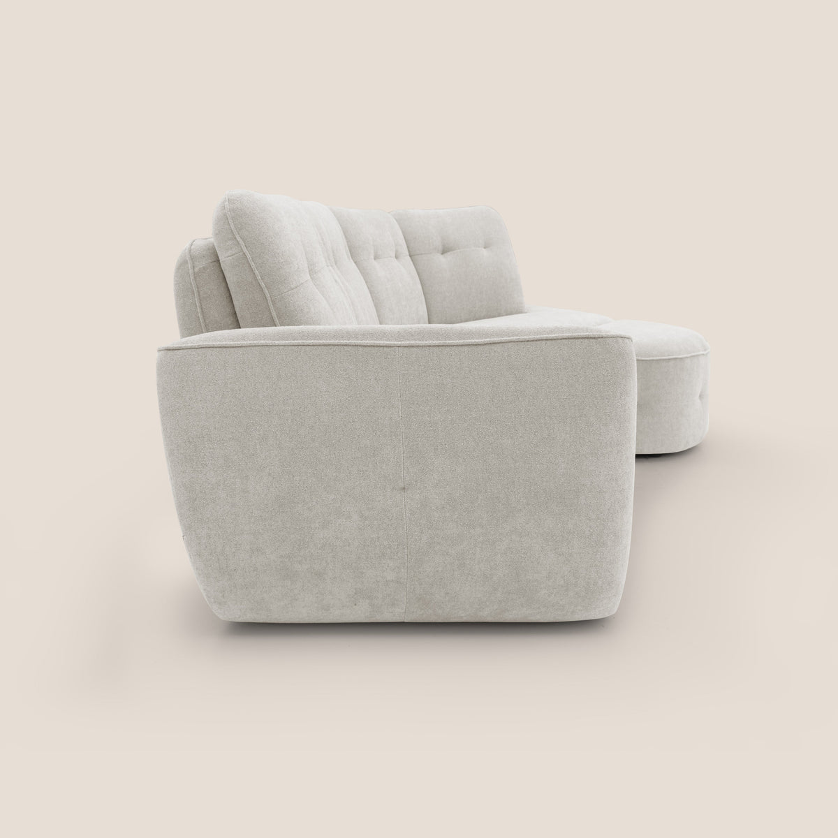 Cerbero divano angolare con pouf mobile in morbido bouclé impermeabile T07 bianco - divitt.sbs