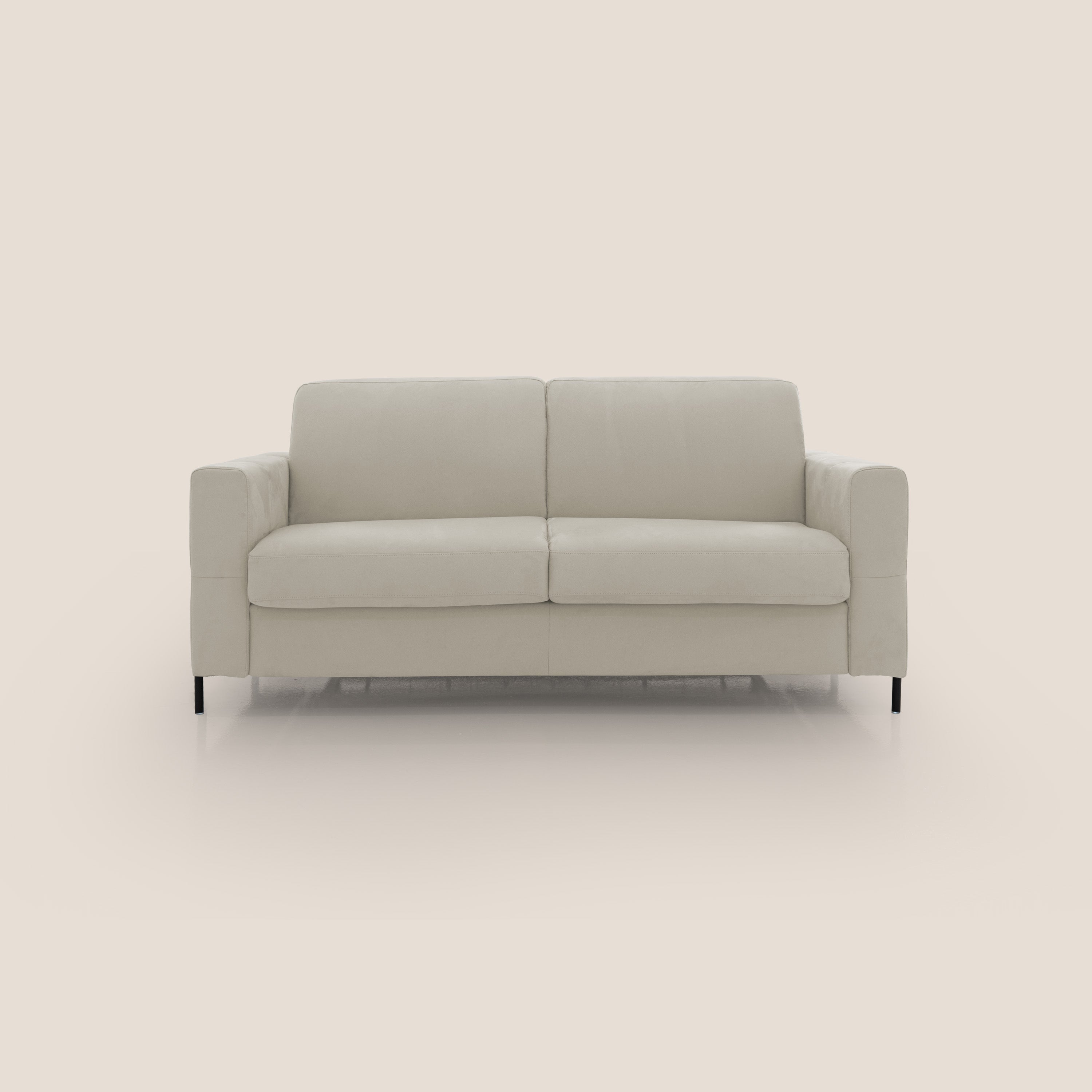 Ortensia divano letto materasso H18 cm con piedi alti in elegante microfibra smacchiabile T11 panna - divitt.sbs