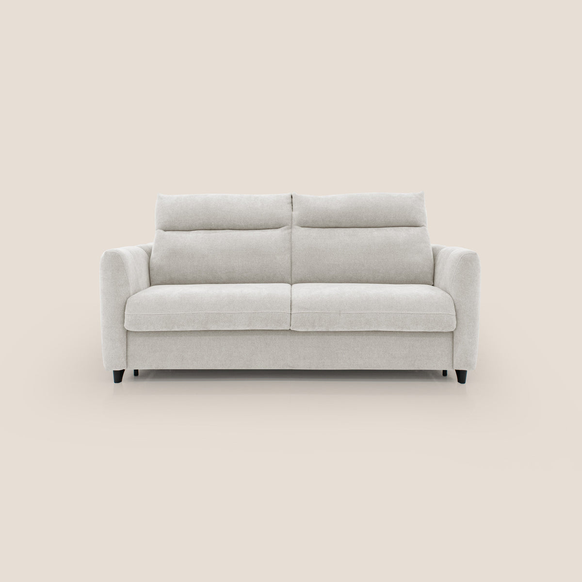 Peonia divano letto scandinavo con materasso H18 cm e morbido e alto schienale in tessuto Bouclé impermeabile T07 bianco - divitt.sbs