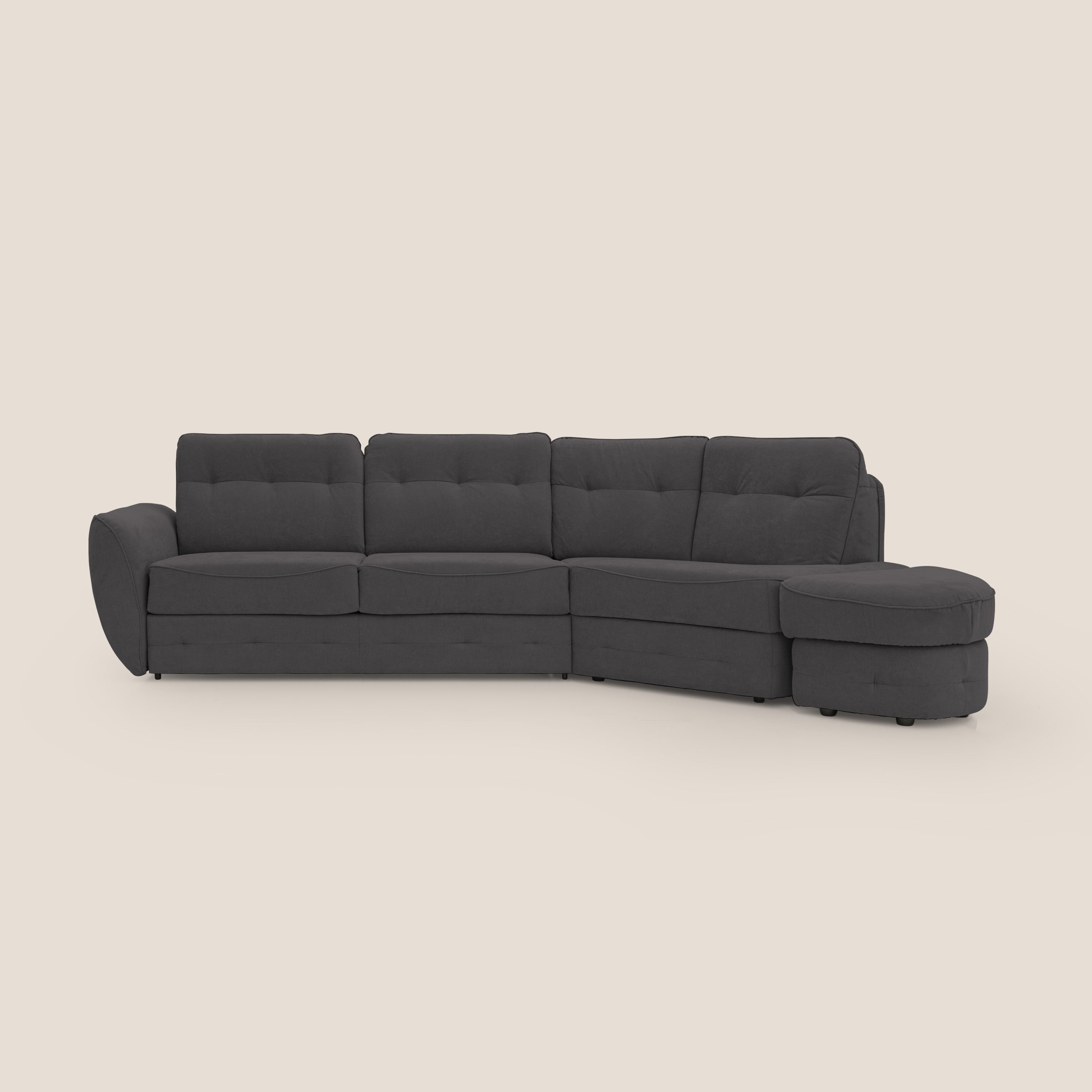 Zeus divano letto angolare con materasso H18 cm pouf mobile in tessuto impermeabile T02 nero - divitt.sbs