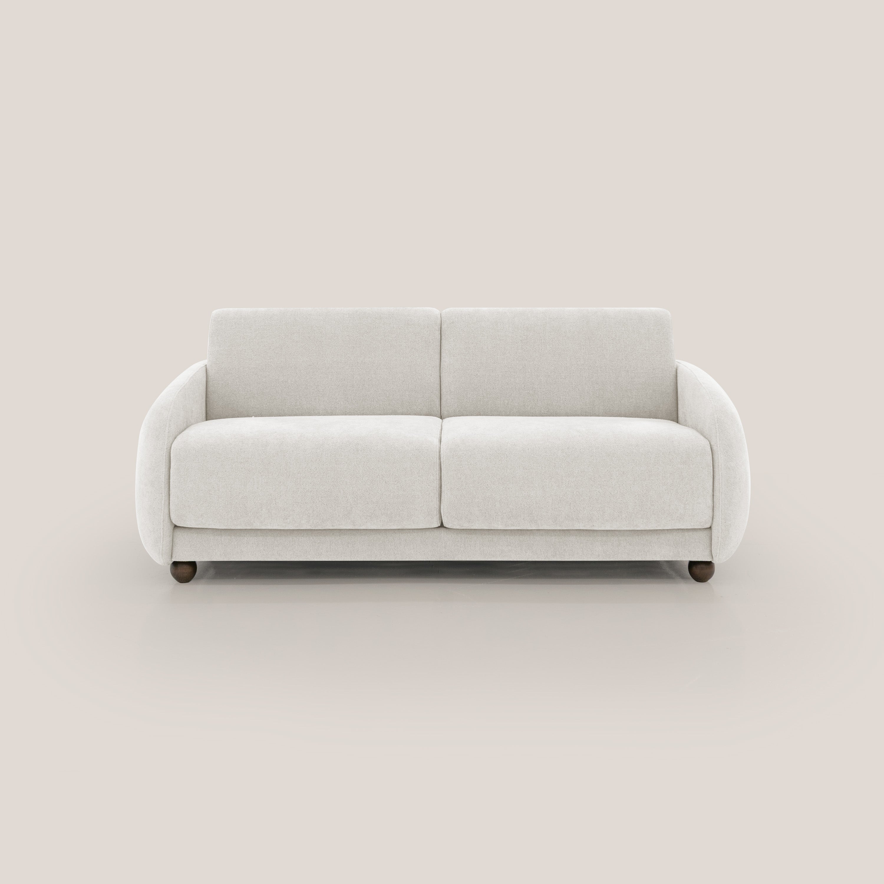 Giglio divano letto scandinavo japandi con materasso H18 cm in tessuto Bouclé impermeabile T07 bianco - divitt.sbs