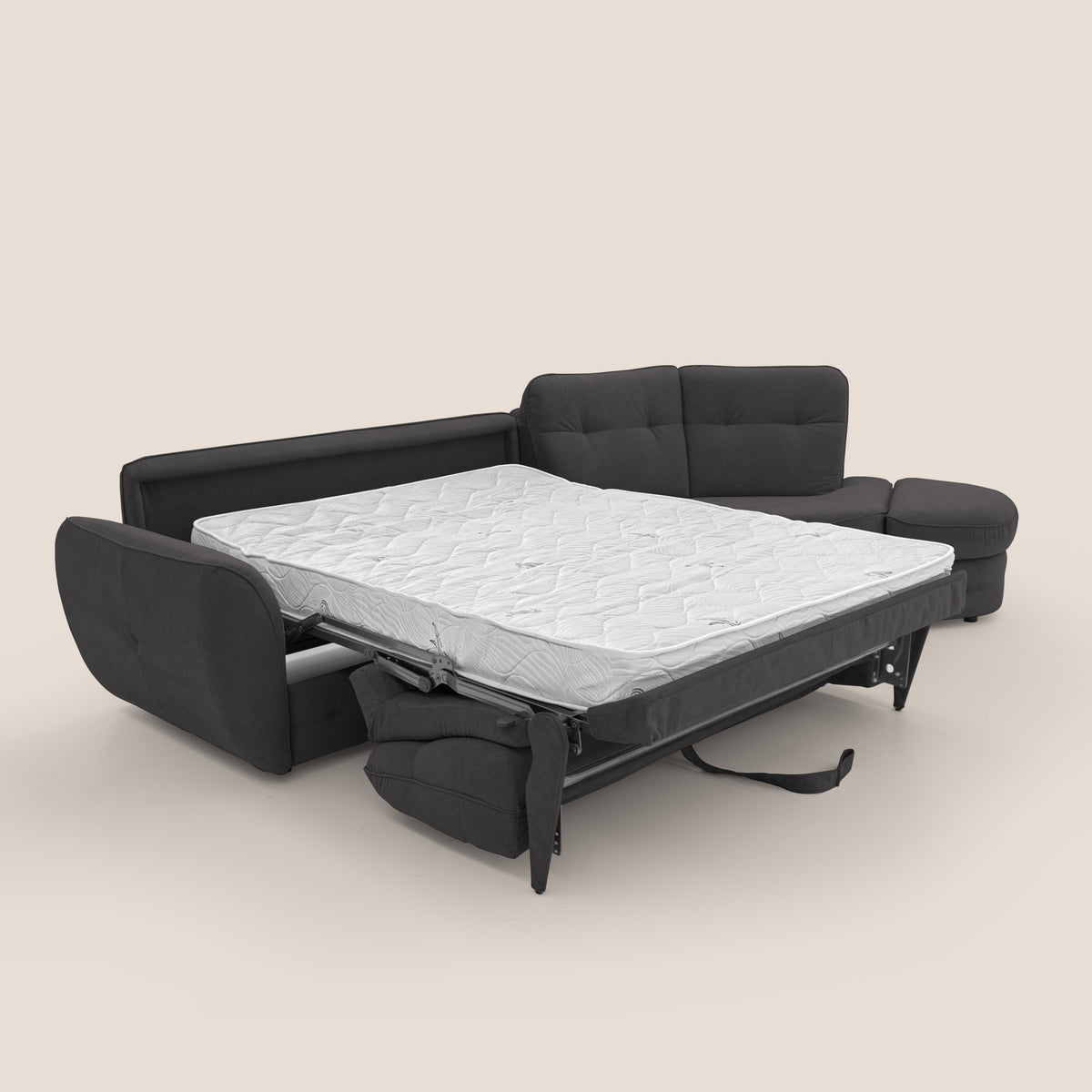 Zeus divano letto angolare con materasso H18 cm pouf mobile in tessuto impermeabile T02 nero - divitt.sbs