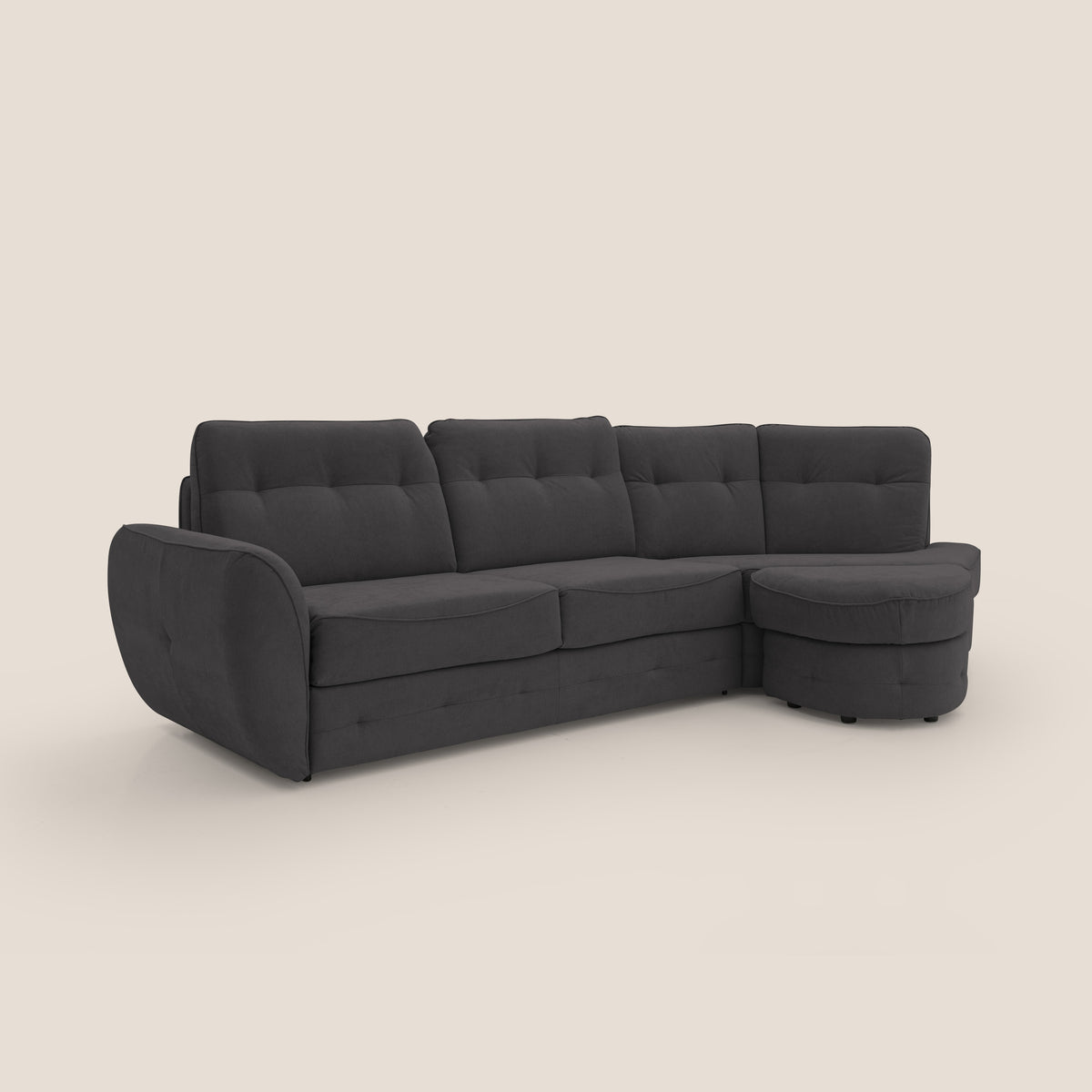 Zeus divano letto angolare con materasso H18 cm pouf mobile in tessuto impermeabile T02 nero - divitt.sbs