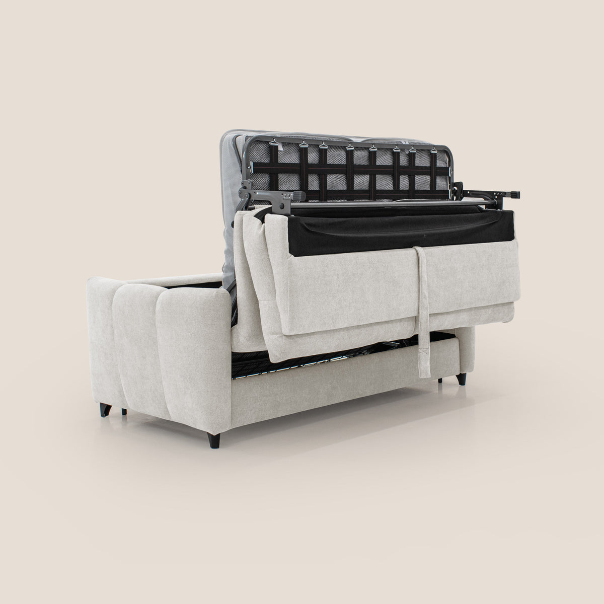 Peonia divano letto scandinavo con materasso H18 cm e morbido e alto schienale in tessuto Bouclé impermeabile T07 bianco - divitt.sbs