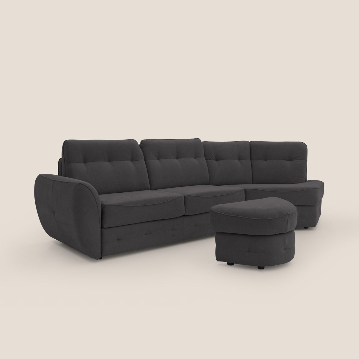 Zeus divano letto angolare con materasso H18 cm pouf mobile in tessuto impermeabile T02 nero - divitt.sbs