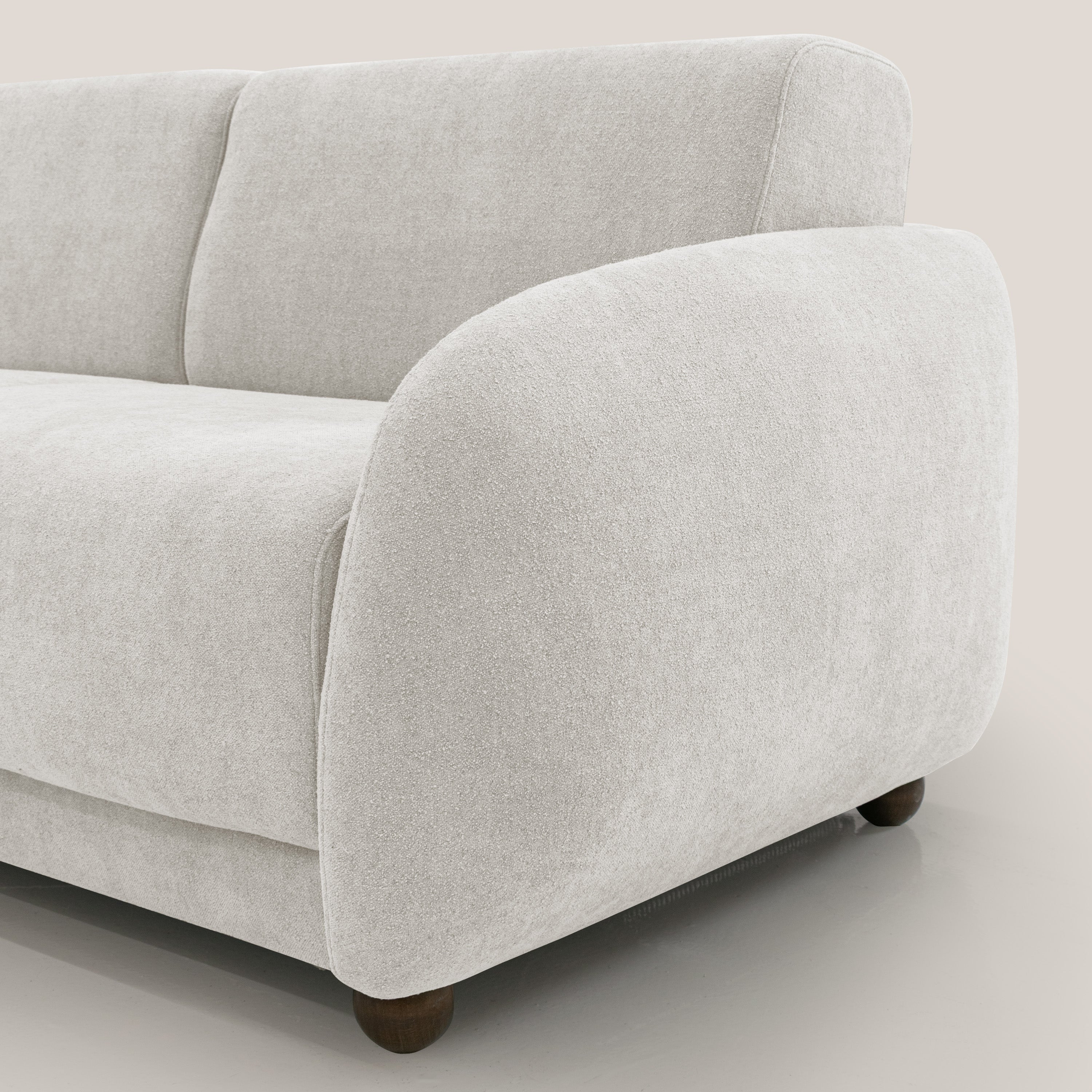 Giglio divano letto scandinavo japandi con materasso H18 cm in tessuto Bouclé impermeabile T07 bianco - divitt.sbs