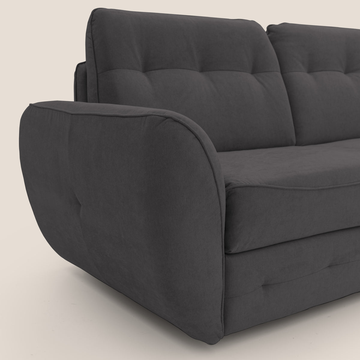 Zeus divano letto angolare con materasso H18 cm pouf mobile in tessuto impermeabile T02 nero - divitt.sbs
