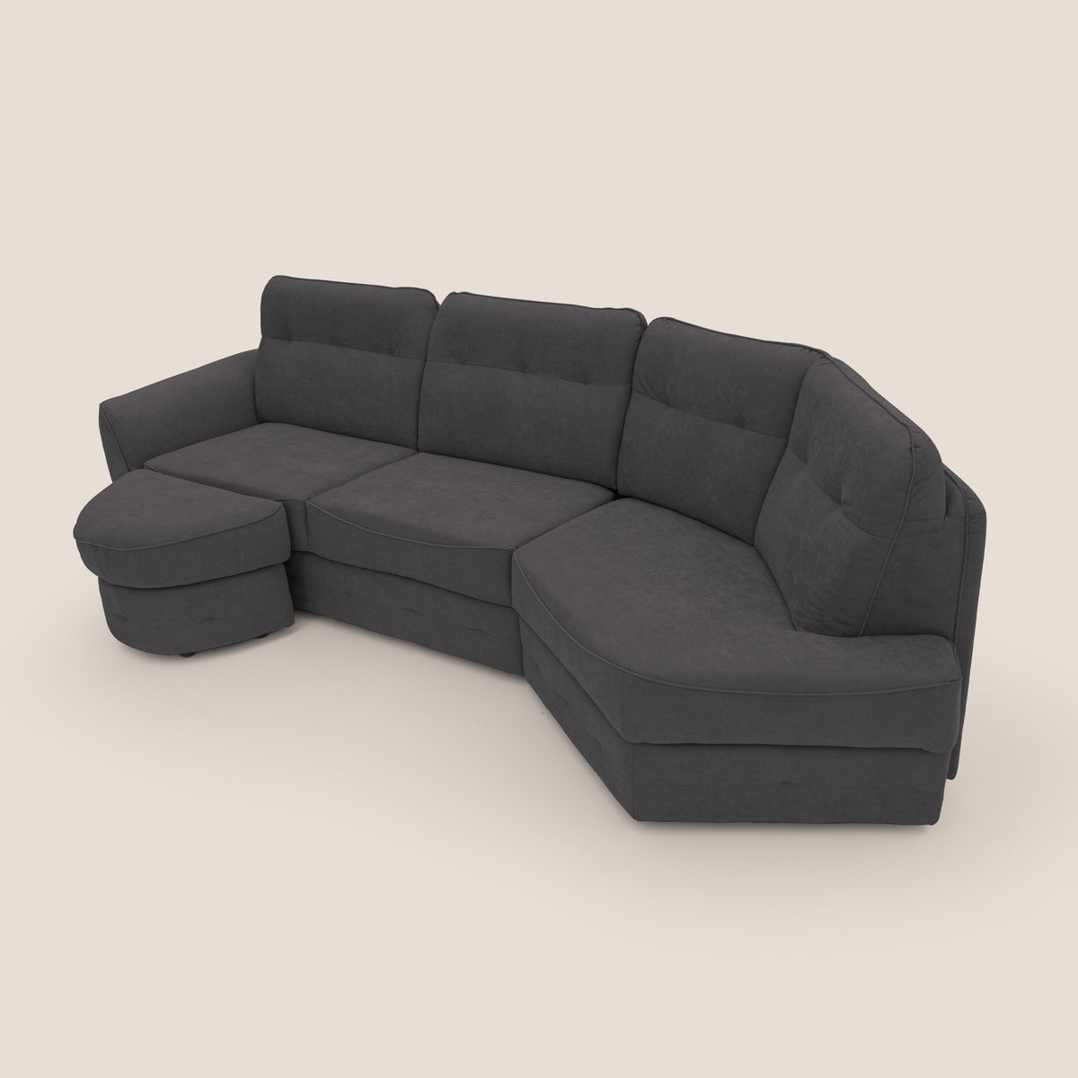 Zeus divano letto angolare con materasso H18 cm pouf mobile in tessuto impermeabile T02 nero - divitt.sbs