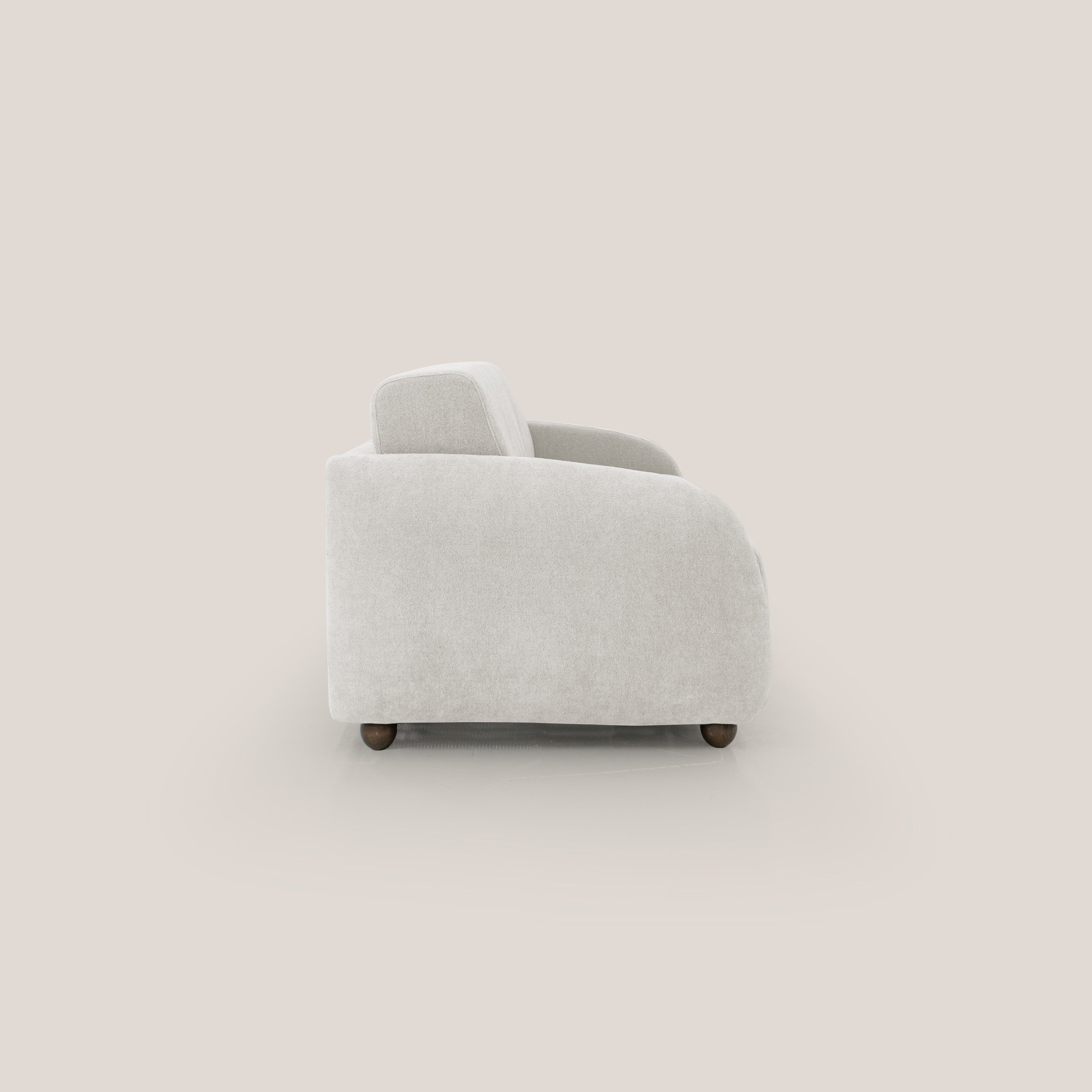 Giglio divano letto scandinavo japandi con materasso H18 cm in tessuto Bouclé impermeabile T07 bianco - divitt.sbs