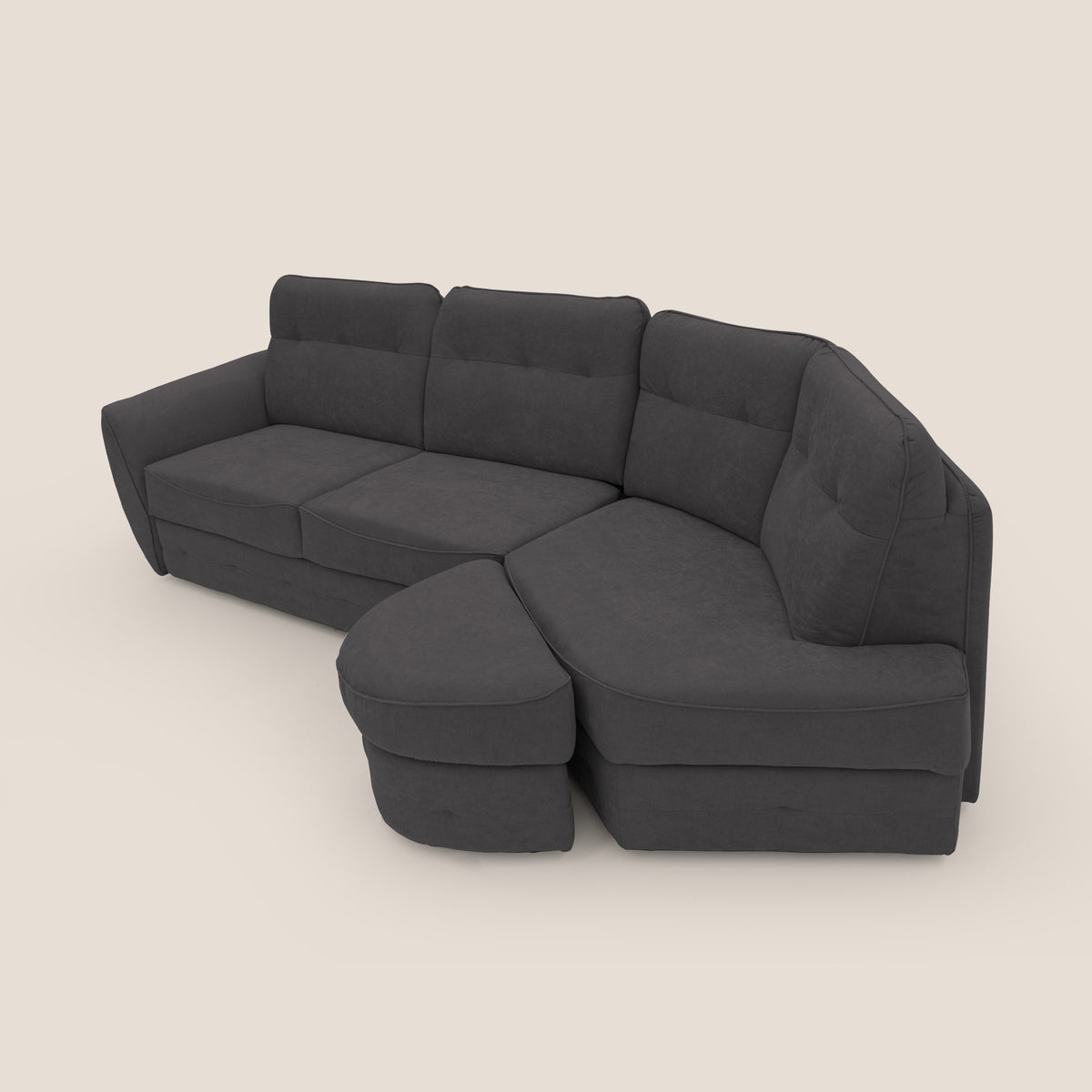 Zeus divano letto angolare con materasso H18 cm pouf mobile in tessuto impermeabile T02 nero - divitt.sbs