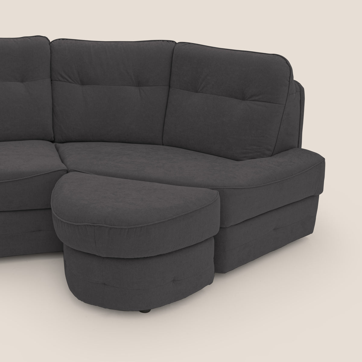 Zeus divano letto angolare con materasso H18 cm pouf mobile in tessuto impermeabile T02 nero - divitt.sbs