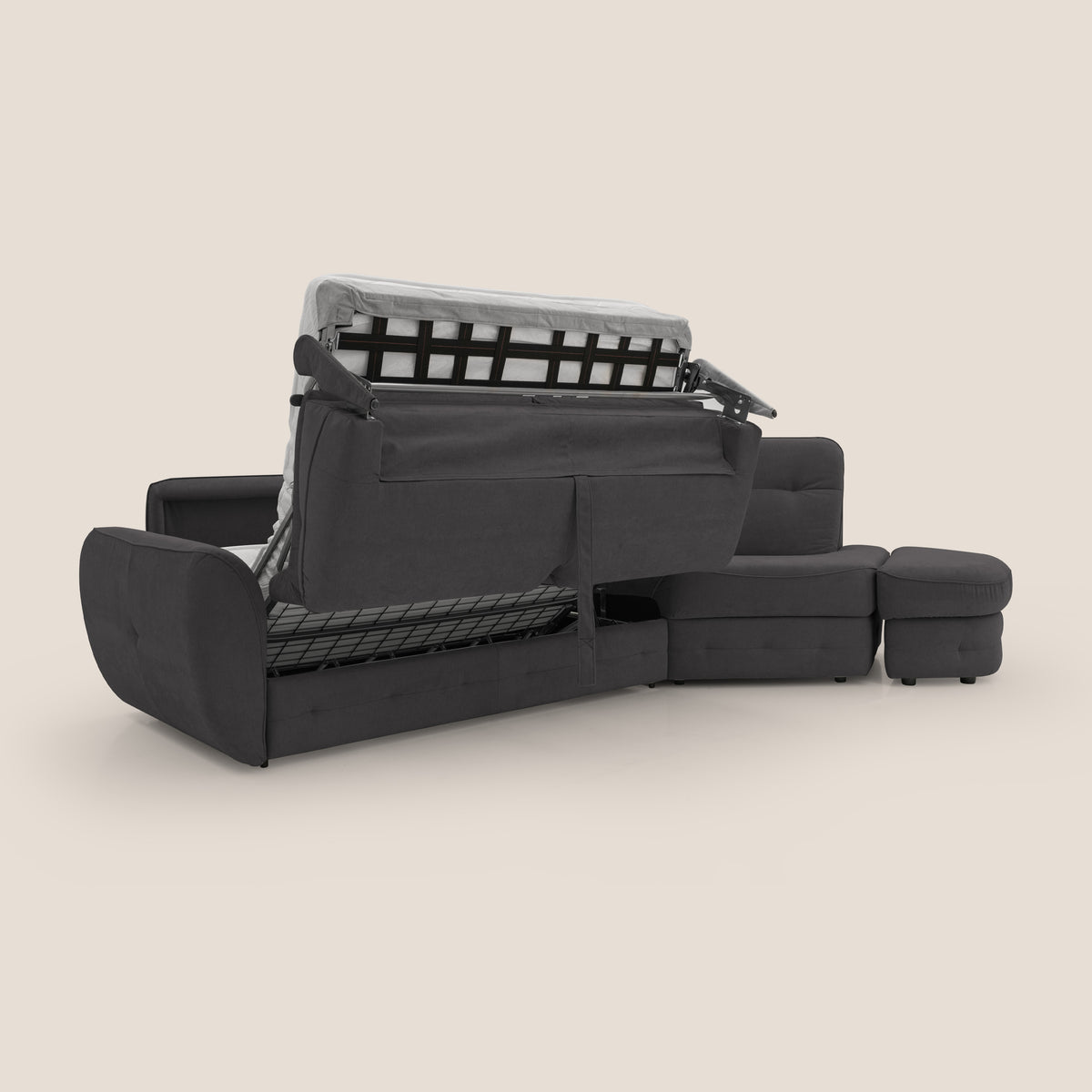 Zeus divano letto angolare con materasso H18 cm pouf mobile in tessuto impermeabile T02 nero - divitt.sbs