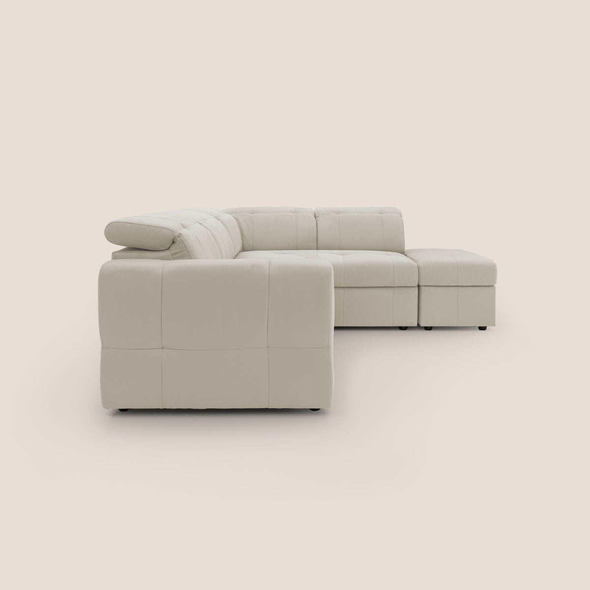 Kronos Divano angolare con poggiapiedi estraibile e pouf contenitore mobile in microfibra impermeabile T11 panna - divitt.sbs
