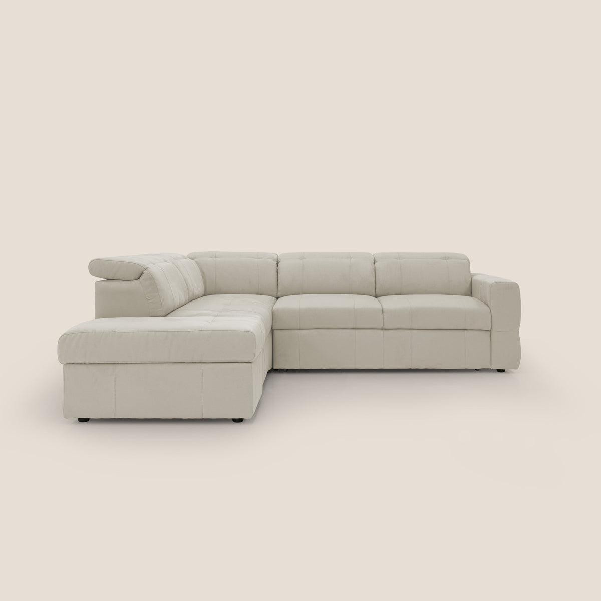 Kronos Divano angolare con poggiapiedi estraibile e pouf contenitore mobile in microfibra impermeabile T11 panna - divitt.sbs