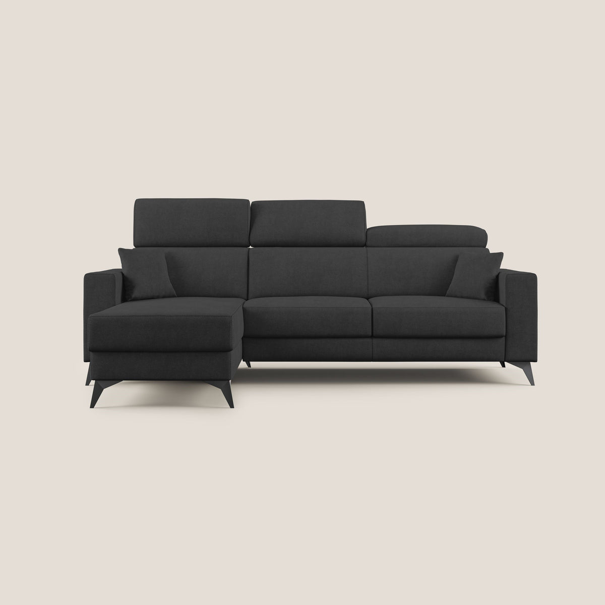 Pegaso divano letto angolare con poggiatesta reclinabili e rivestimento impermeabile T02 nero - divitt.sbs