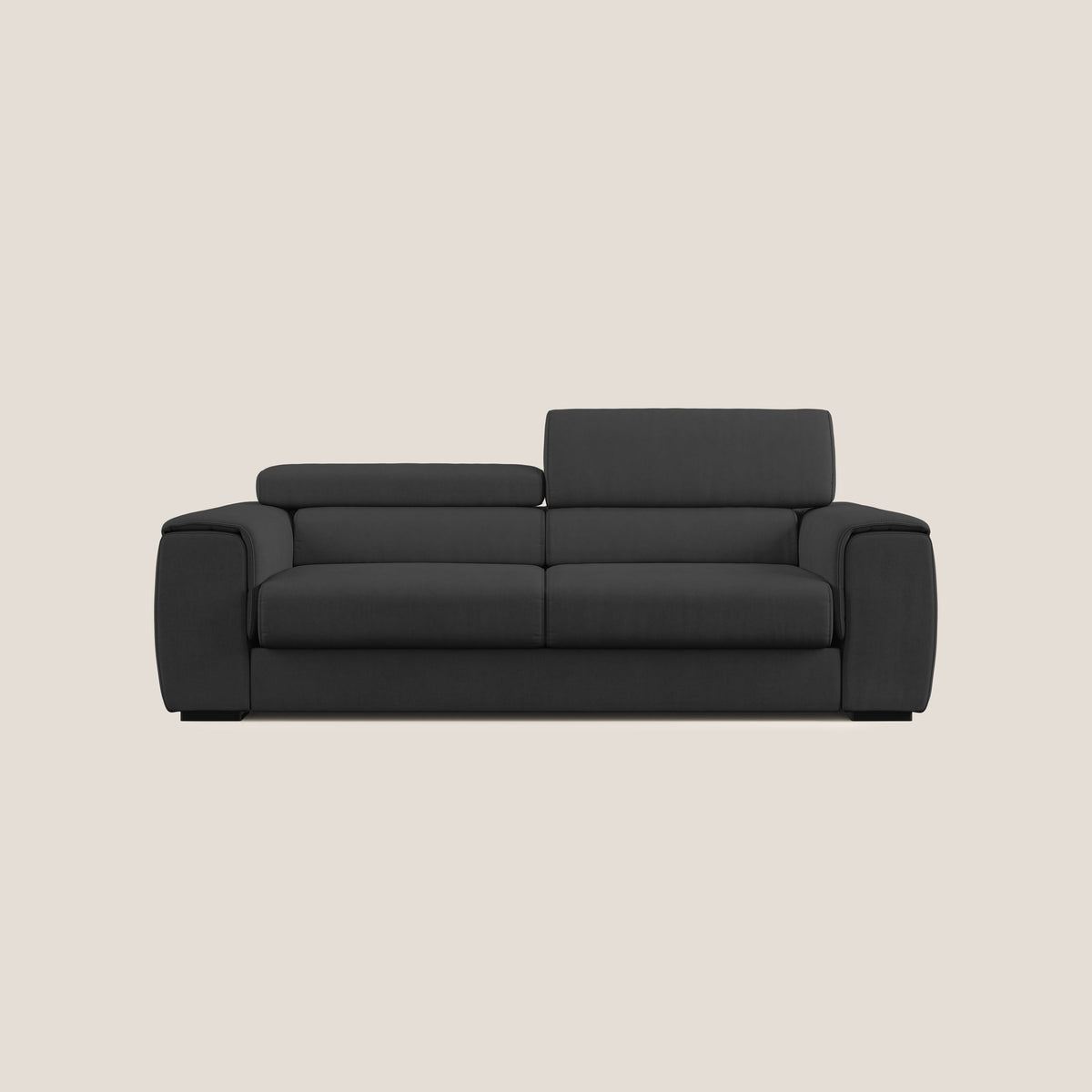 Zeno Divano con pouf estraibile poggiapiedi in tessuto morbido impermeabile T02 nero - divitt.sbs