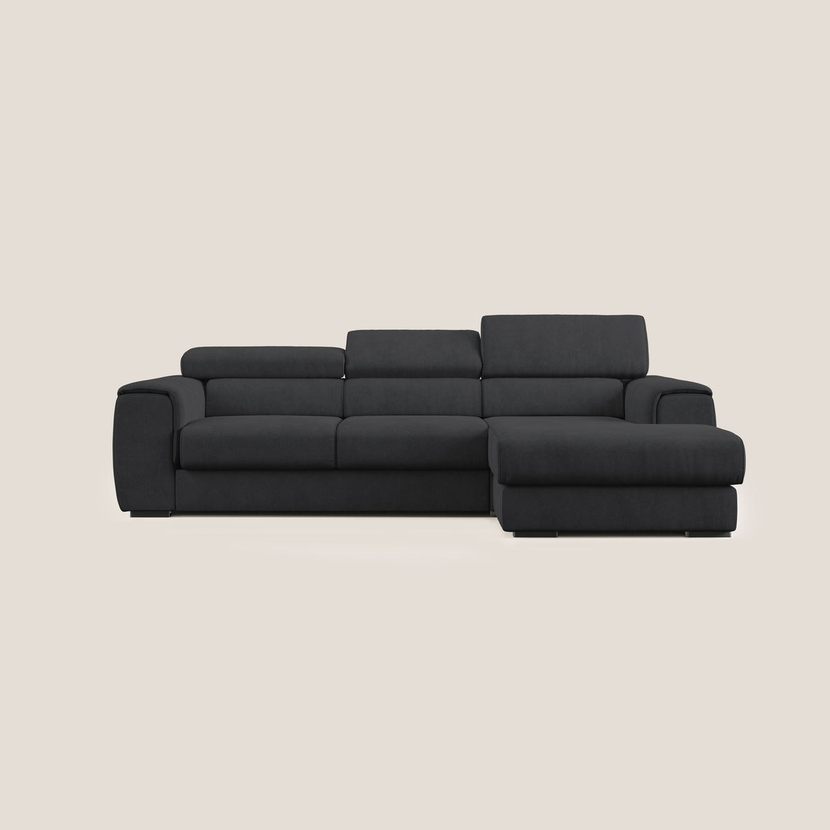 Zeno Divano angolare con pouf estraibile poggiapiedi in tessuto morbido impermeabile T02 nero - divitt.sbs