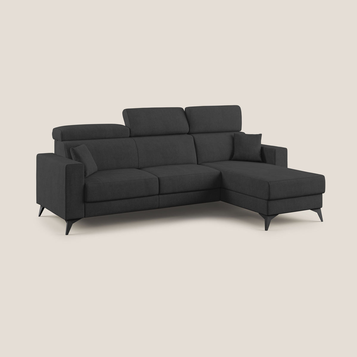 Pegaso divano letto angolare con poggiatesta reclinabili e rivestimento impermeabile T02 nero - divitt.sbs