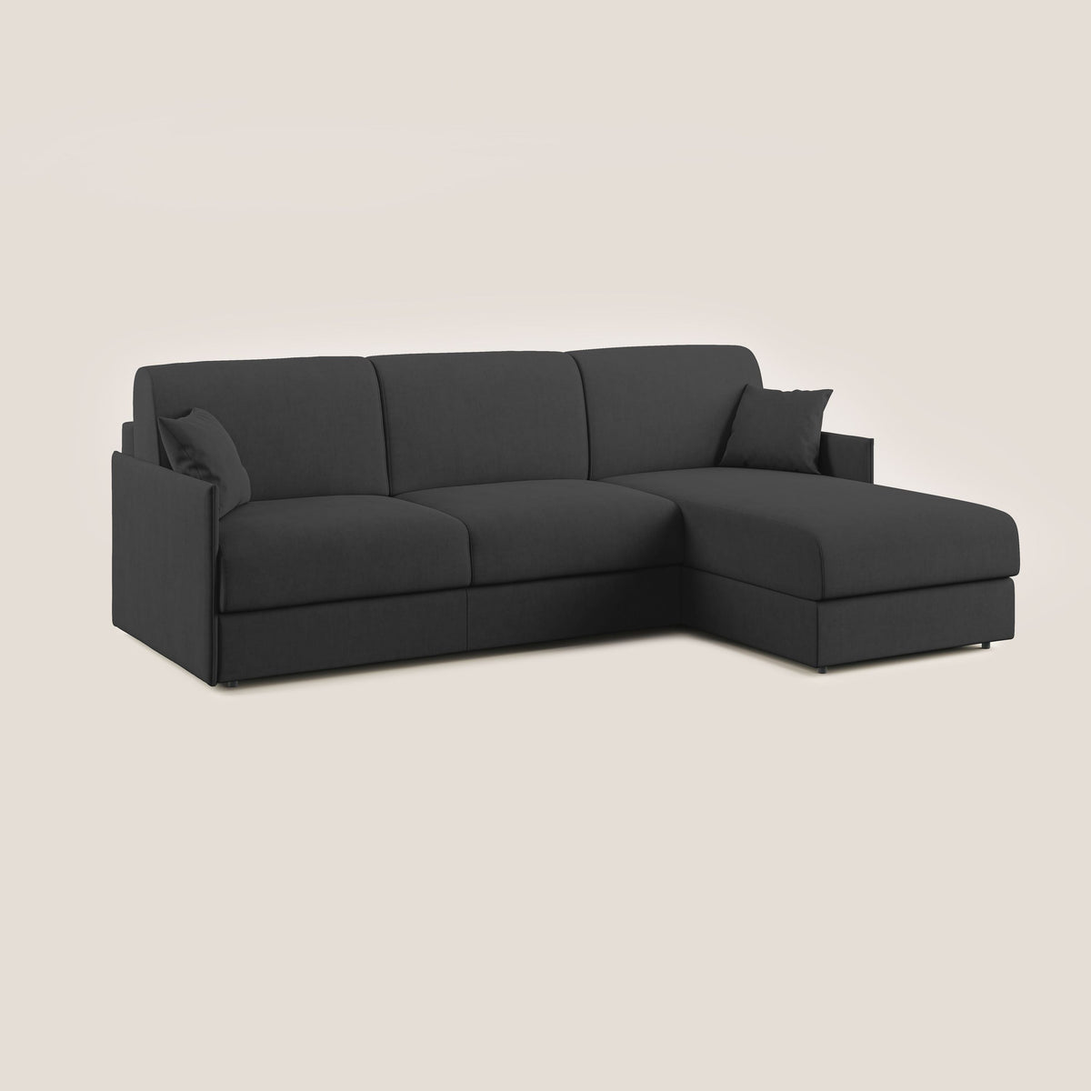 Evans Divano letto angolare con penisola in morbido tessuto impermeabile T02 nero - divitt.sbs