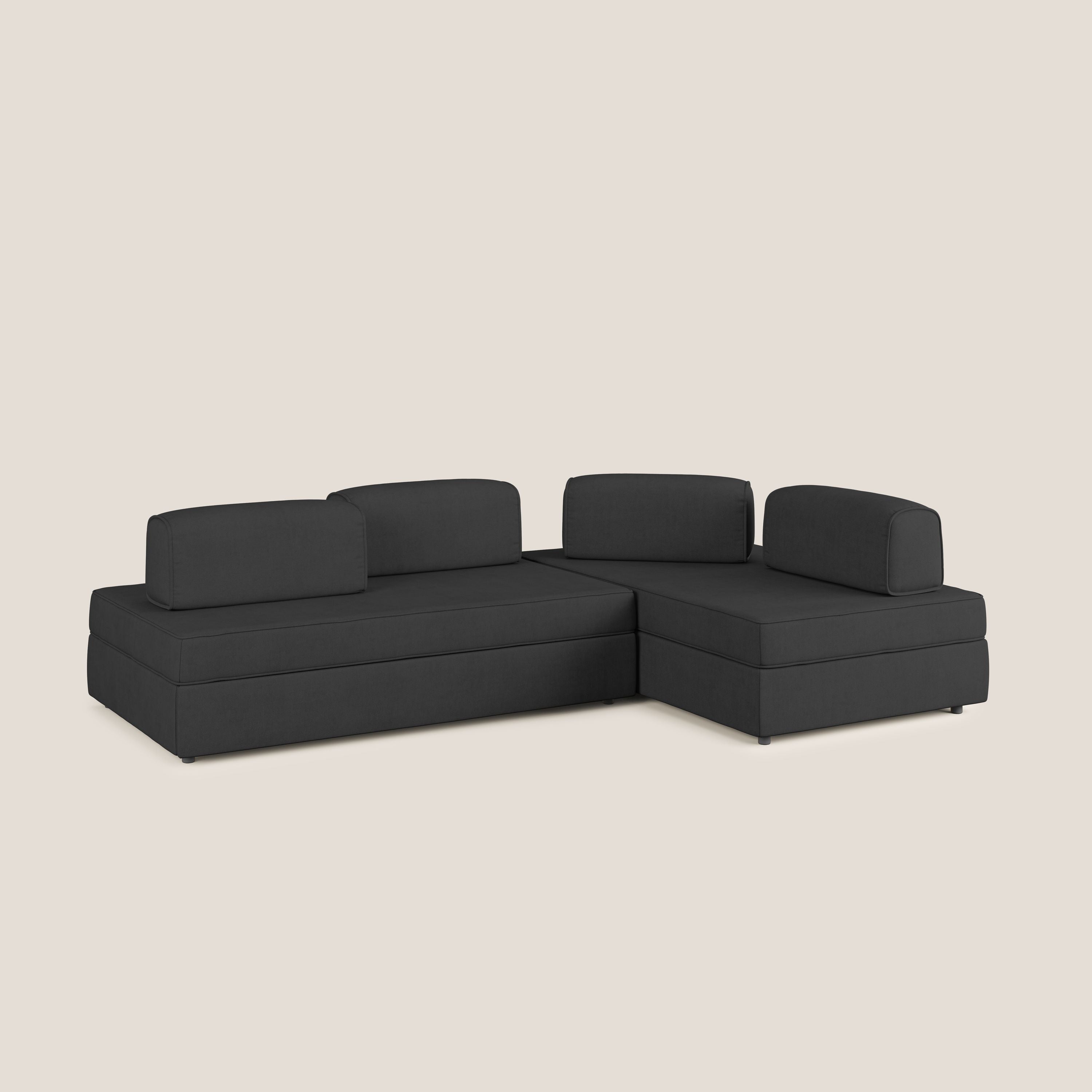 Liberty divano angolare con pouf estraibile e schienali movibili in tessuto morbido impermeabile T02 nero - divitt.sbs