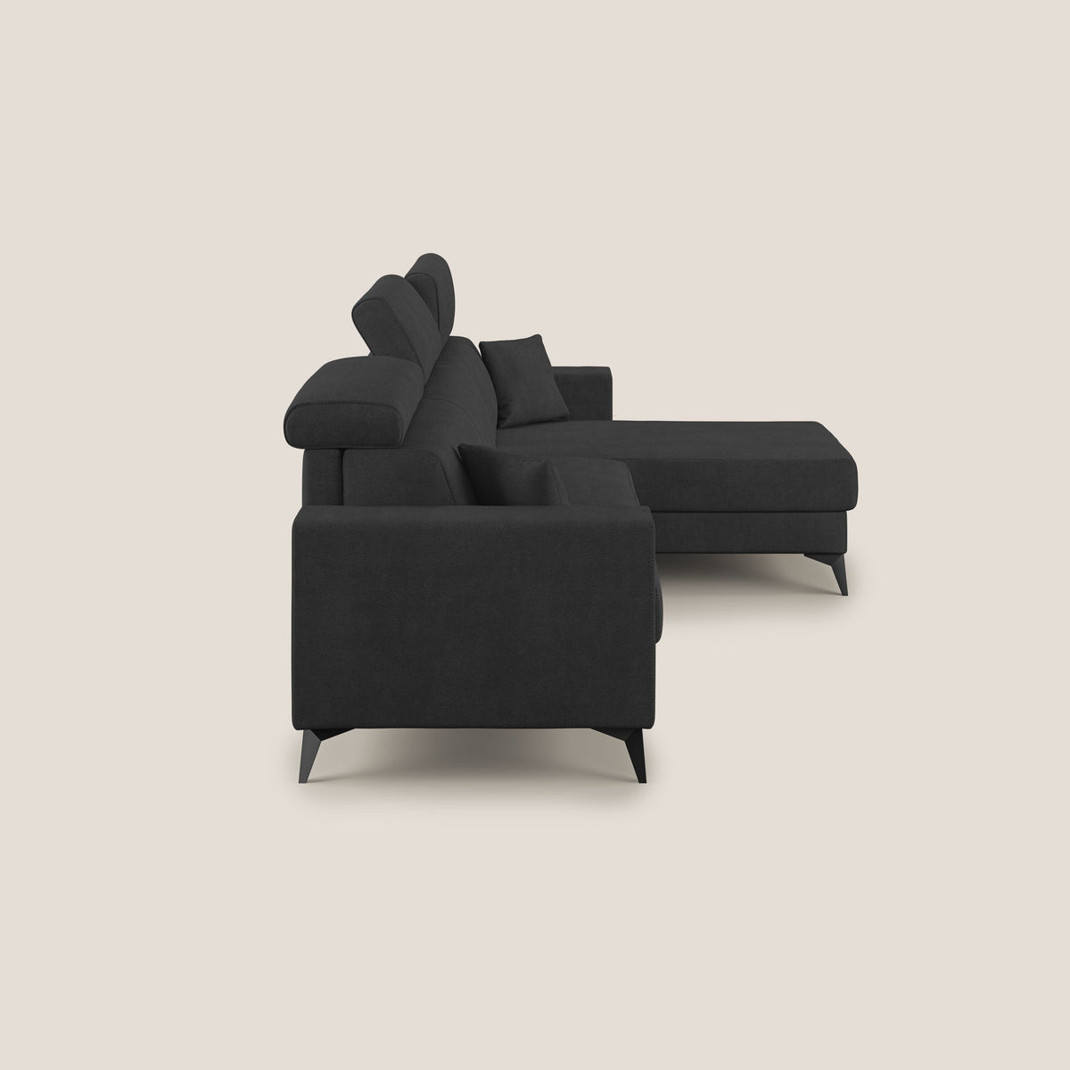 Pegaso divano letto angolare con poggiatesta reclinabili e rivestimento impermeabile T02 nero - divitt.sbs