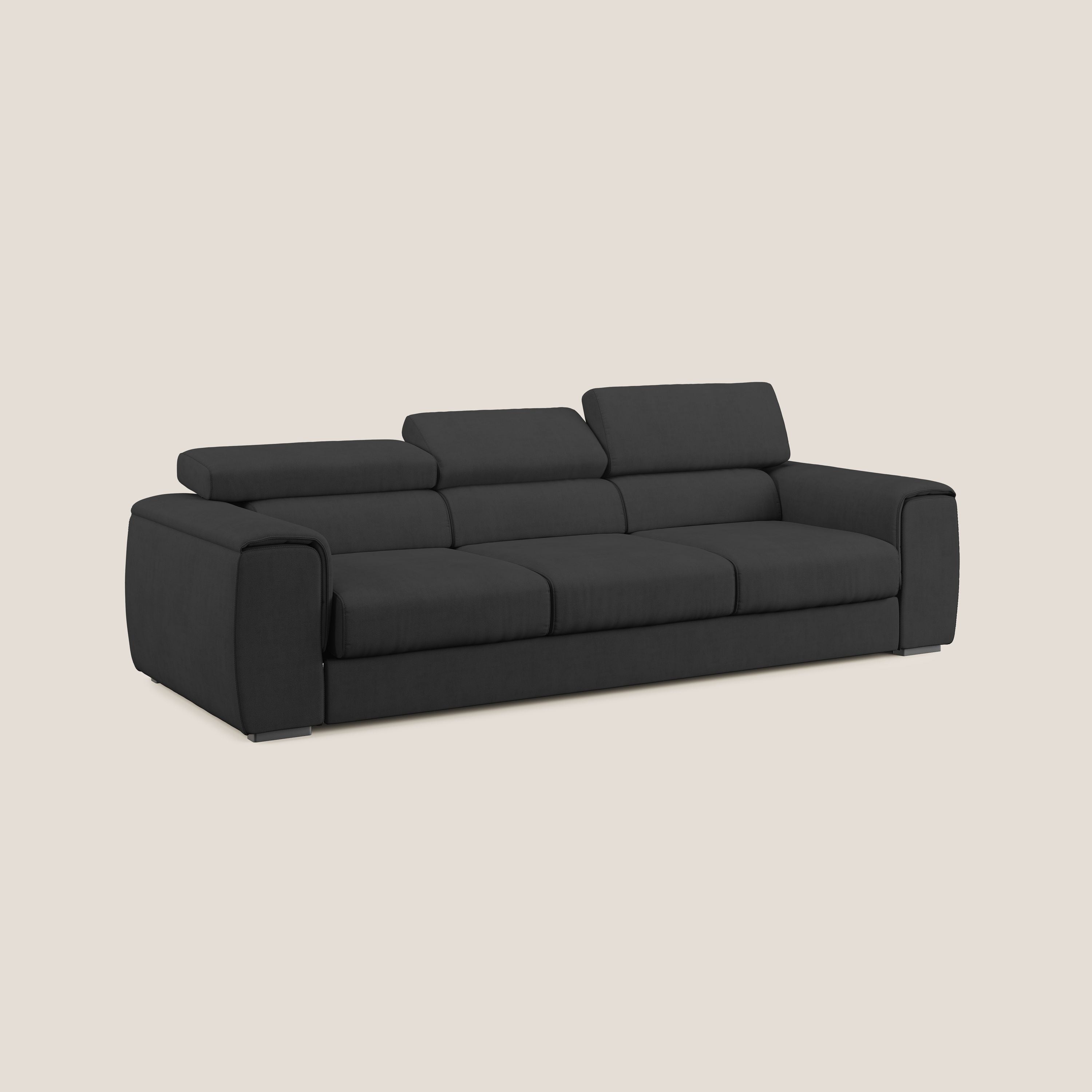 Zeno Divano con pouf estraibile poggiapiedi a 3 sedute in tessuto morbido impermeabile T02 nero - divitt.sbs