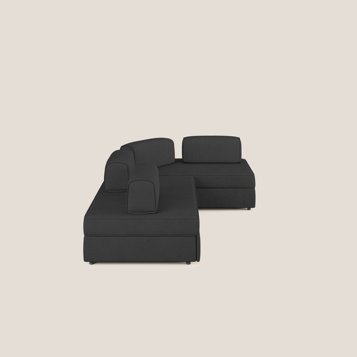 Liberty divano angolare con pouf estraibile e schienali movibili in tessuto morbido impermeabile T02 nero - divitt.sbs