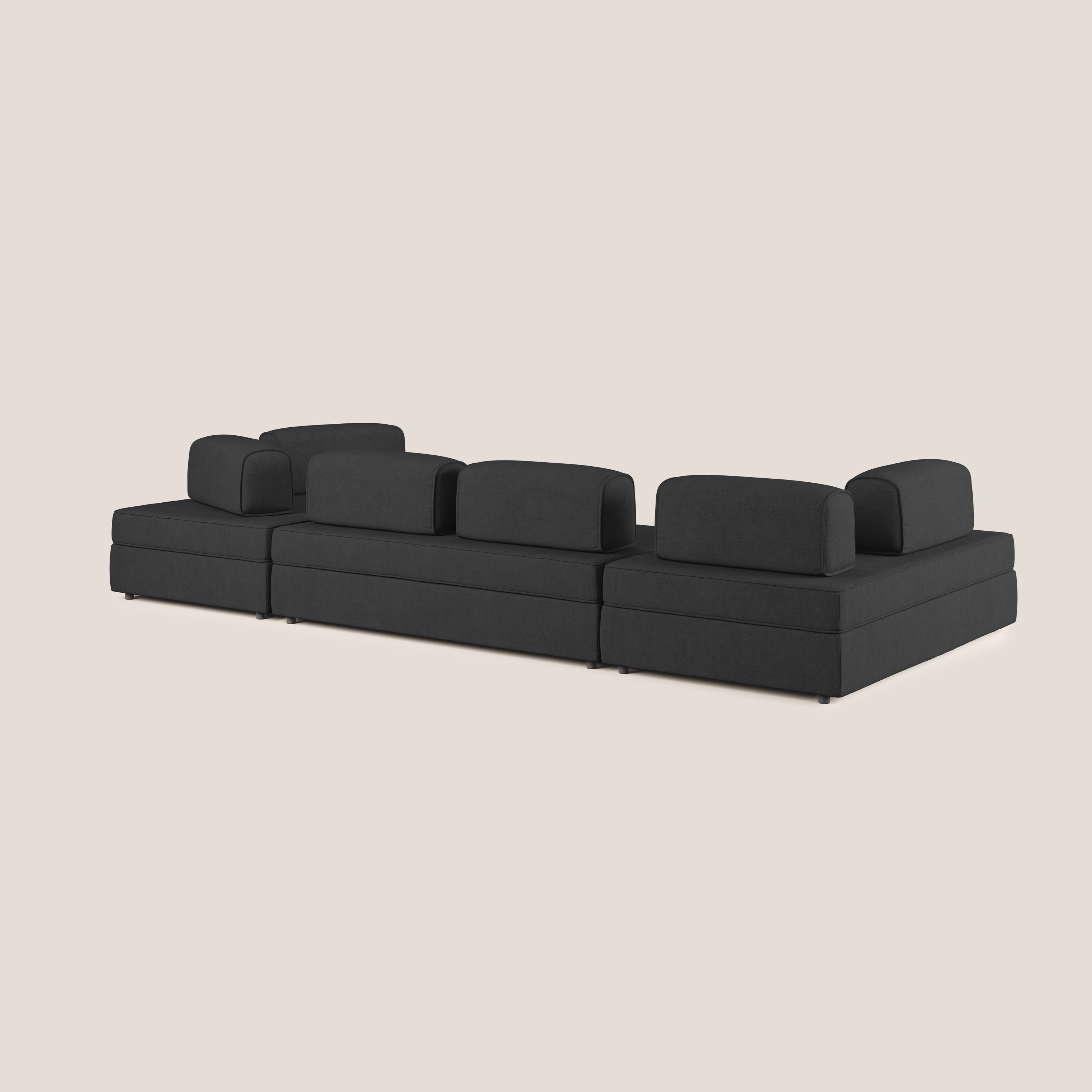 Liberty divano panoramico con pouf estraibile e schienali movibili in tessuto morbido impermeabile T02 nero - divitt.sbs