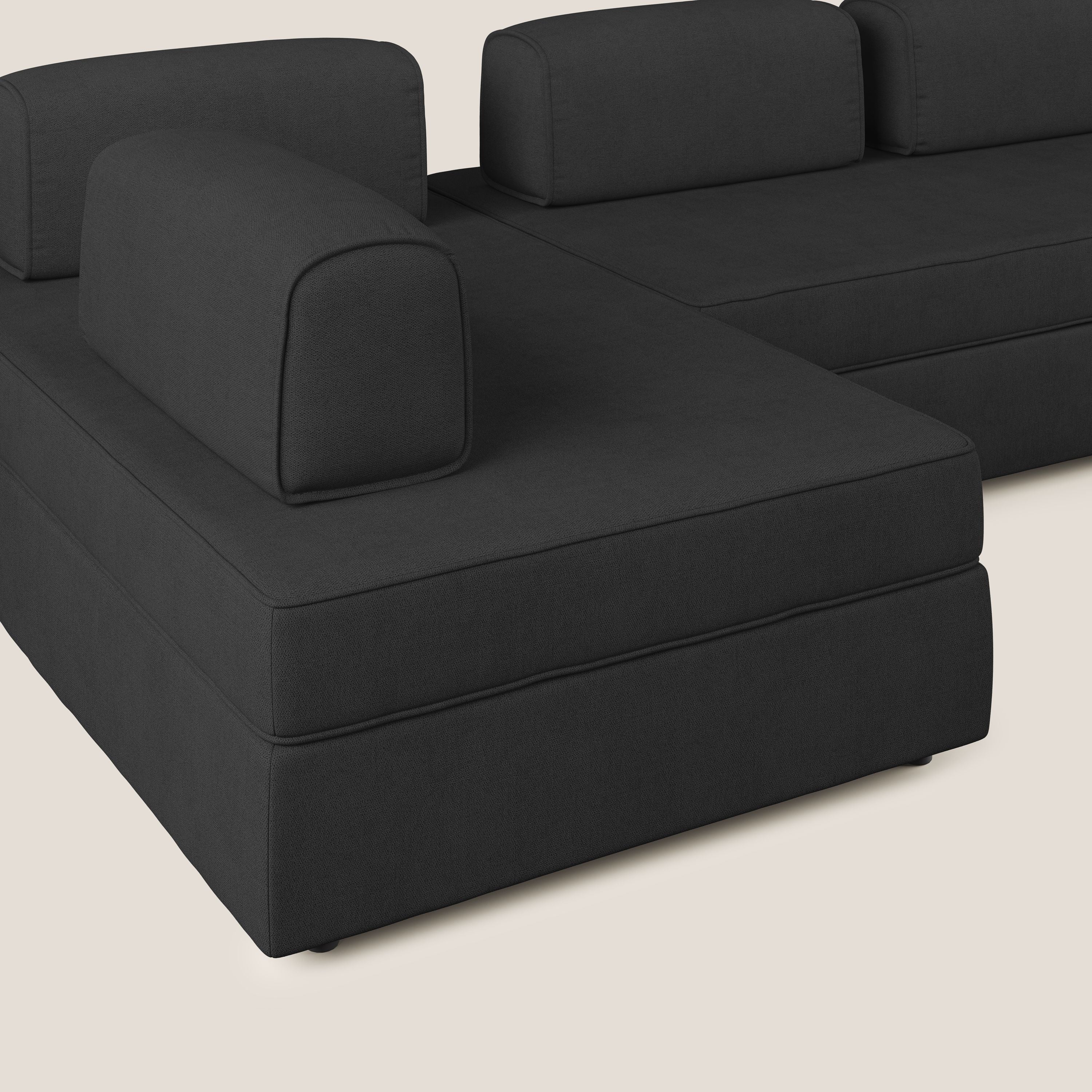 Liberty divano panoramico con pouf estraibile e schienali movibili in tessuto morbido impermeabile T02 nero - divitt.sbs