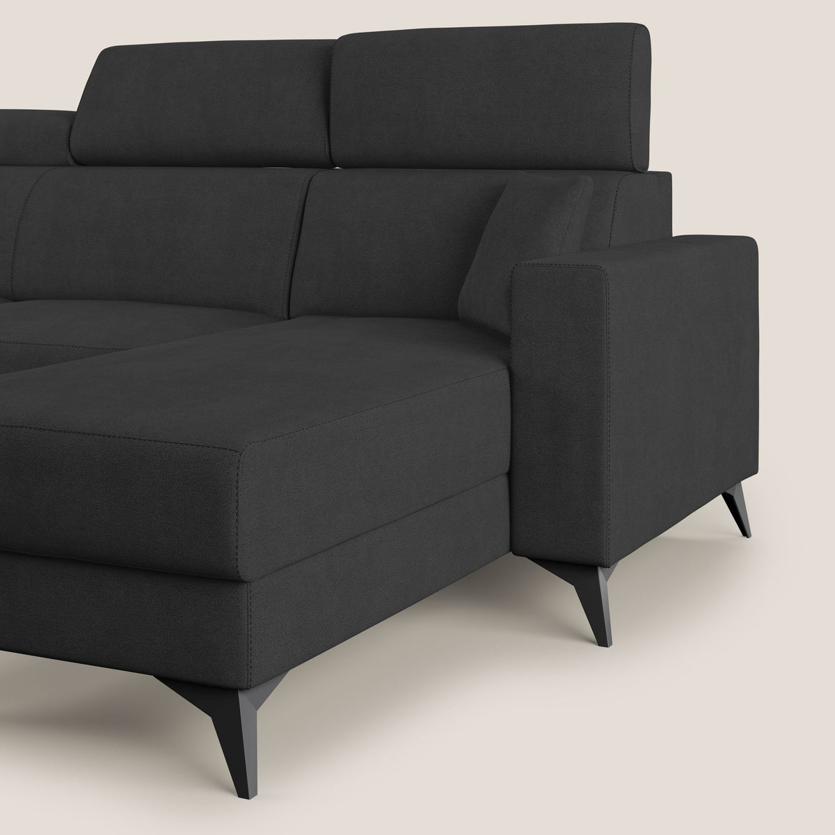 Pegaso divano letto angolare con poggiatesta reclinabili e rivestimento impermeabile T02 nero - divitt.sbs