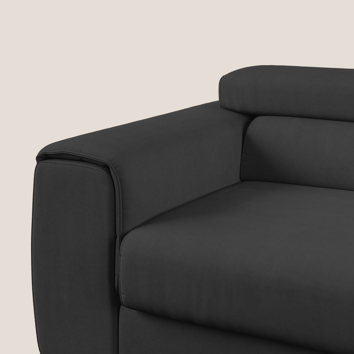 Zeno Divano con pouf estraibile poggiapiedi in tessuto morbido impermeabile T02 nero - divitt.sbs