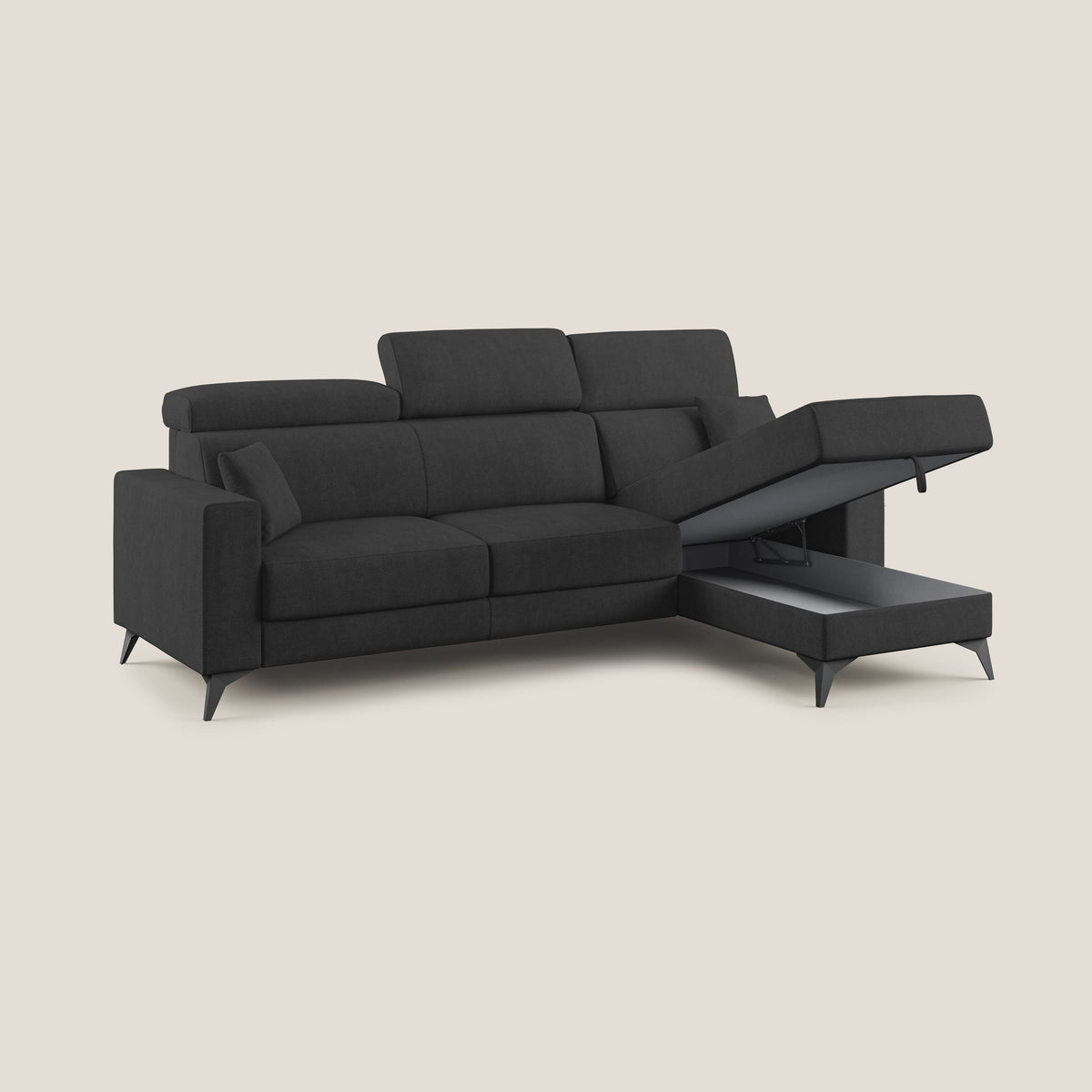 Pegaso divano letto angolare con poggiatesta reclinabili e rivestimento impermeabile T02 nero - divitt.sbs