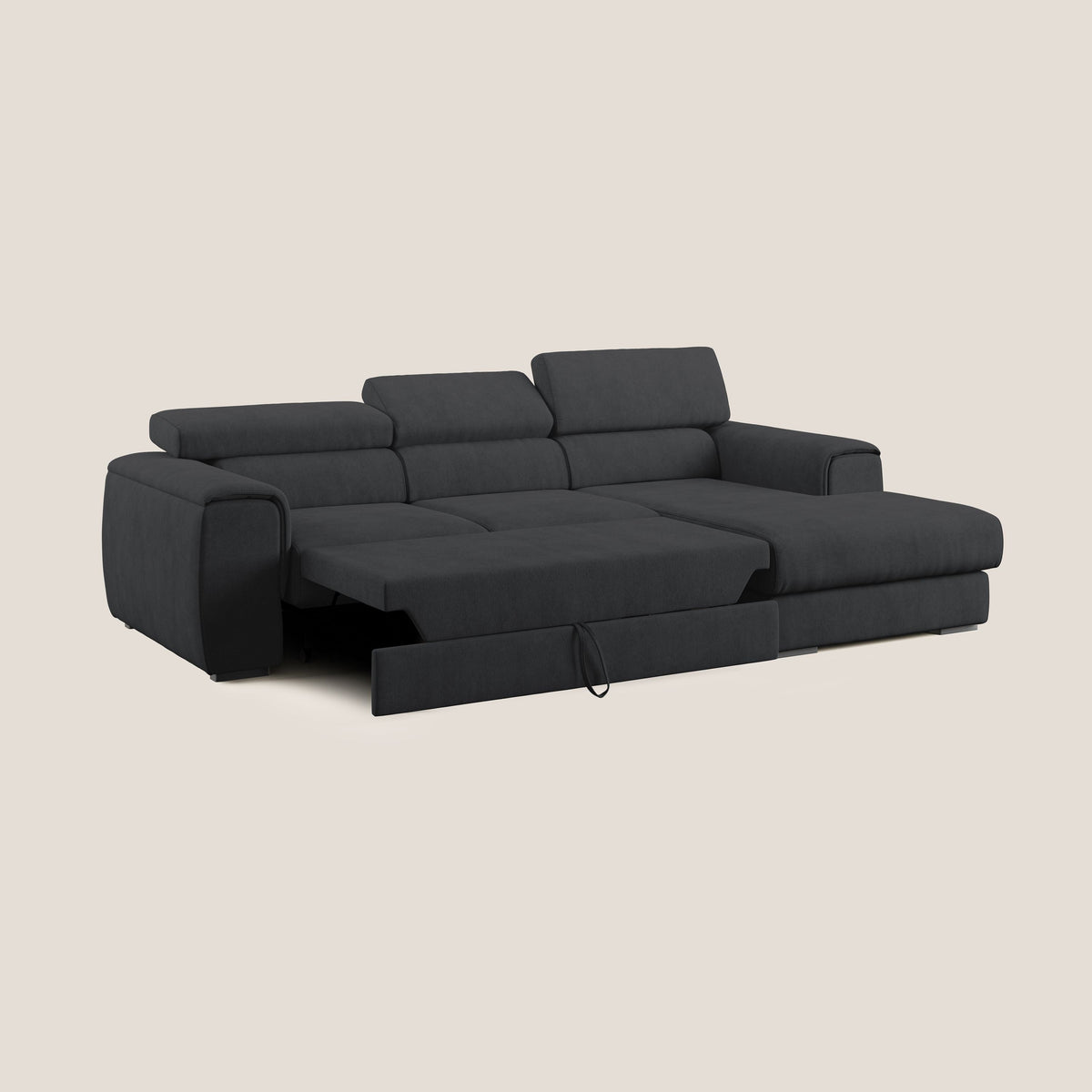 Zeno Divano angolare con pouf estraibile poggiapiedi in tessuto morbido impermeabile T02 nero - divitt.sbs