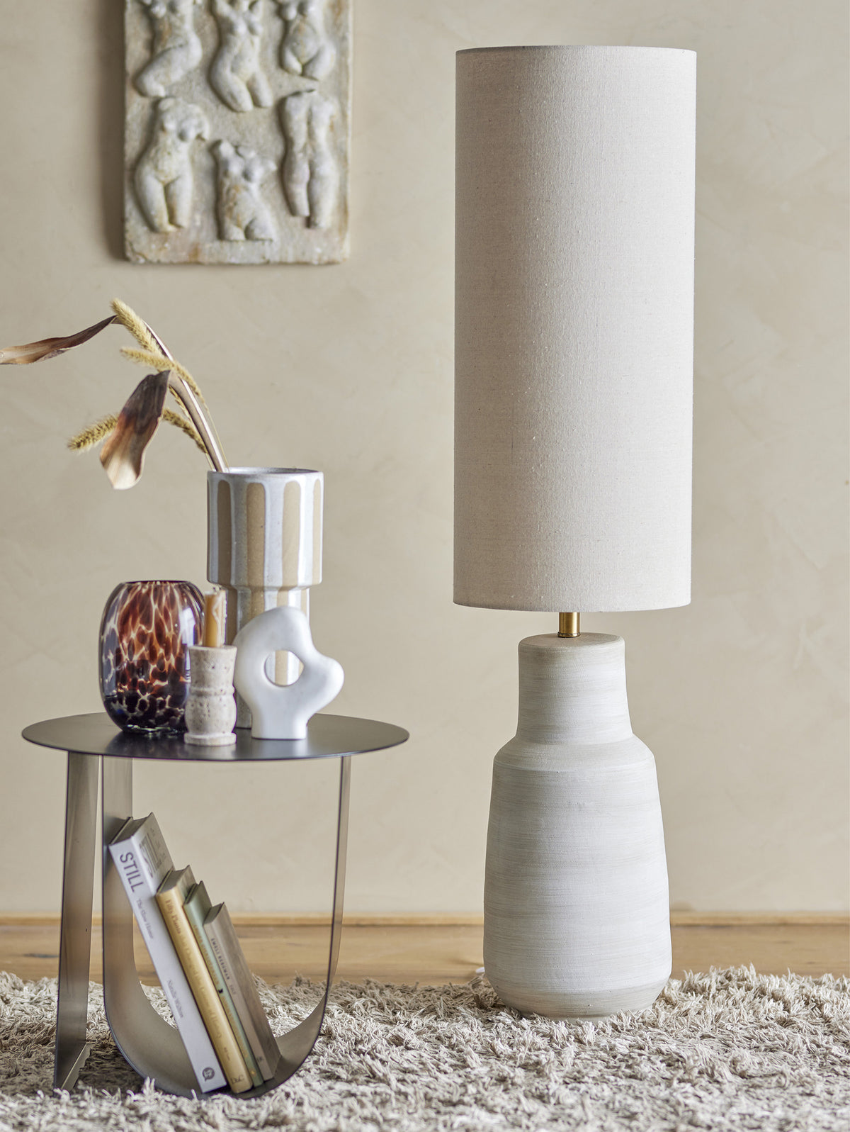 Linetta lampada da terra con base in gres stoneware bianco - divitt.sbs