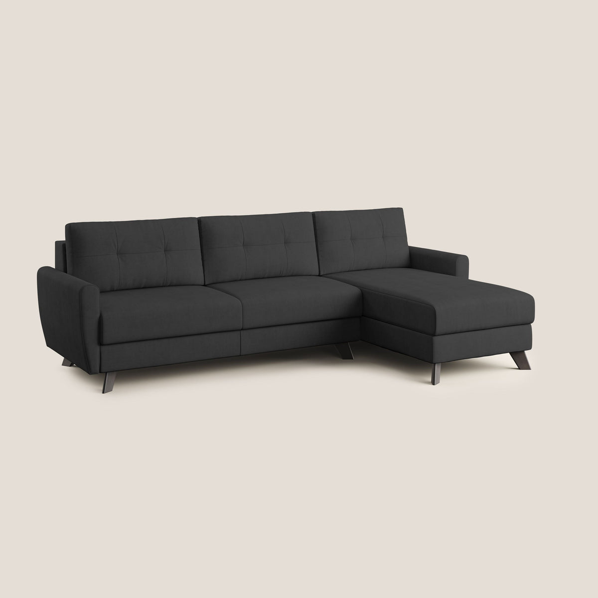 Callisto Divano letto angolare con penisola in tessuto morbido impermeabile T02 nero - divitt.sbs