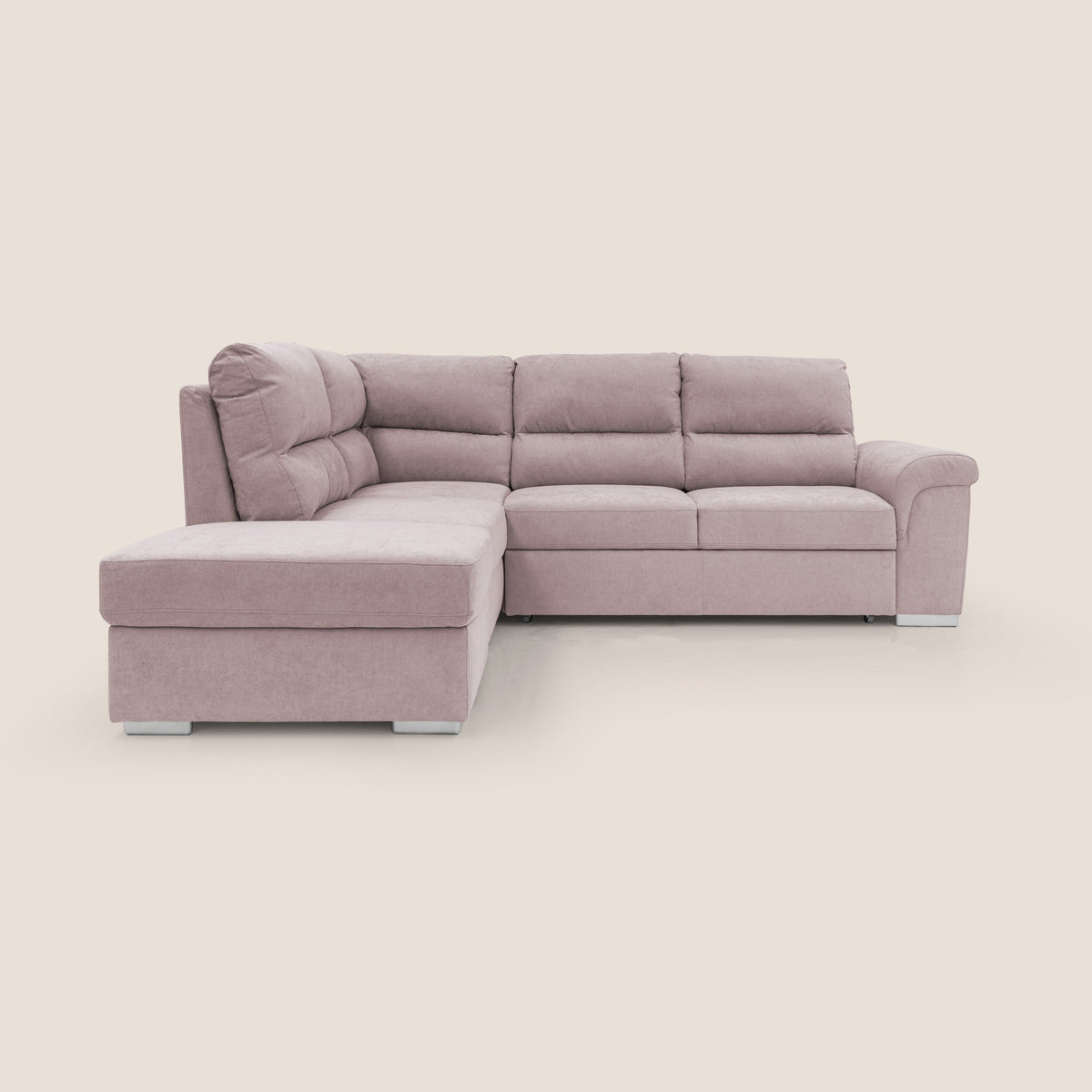Minerva divano angolare con estraibile a cassettone e pouf contenitore in tessuto morbido impermeabile T02 rosa - divitt.sbs