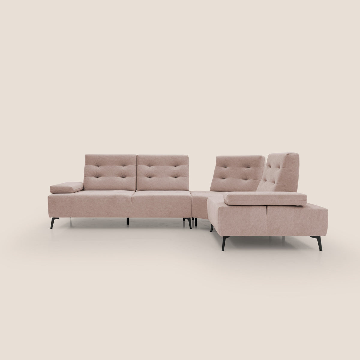 Lugano Divano angolare con schienali traslanti in microfibra effetto velluto T09 rosa - divitt.sbs
