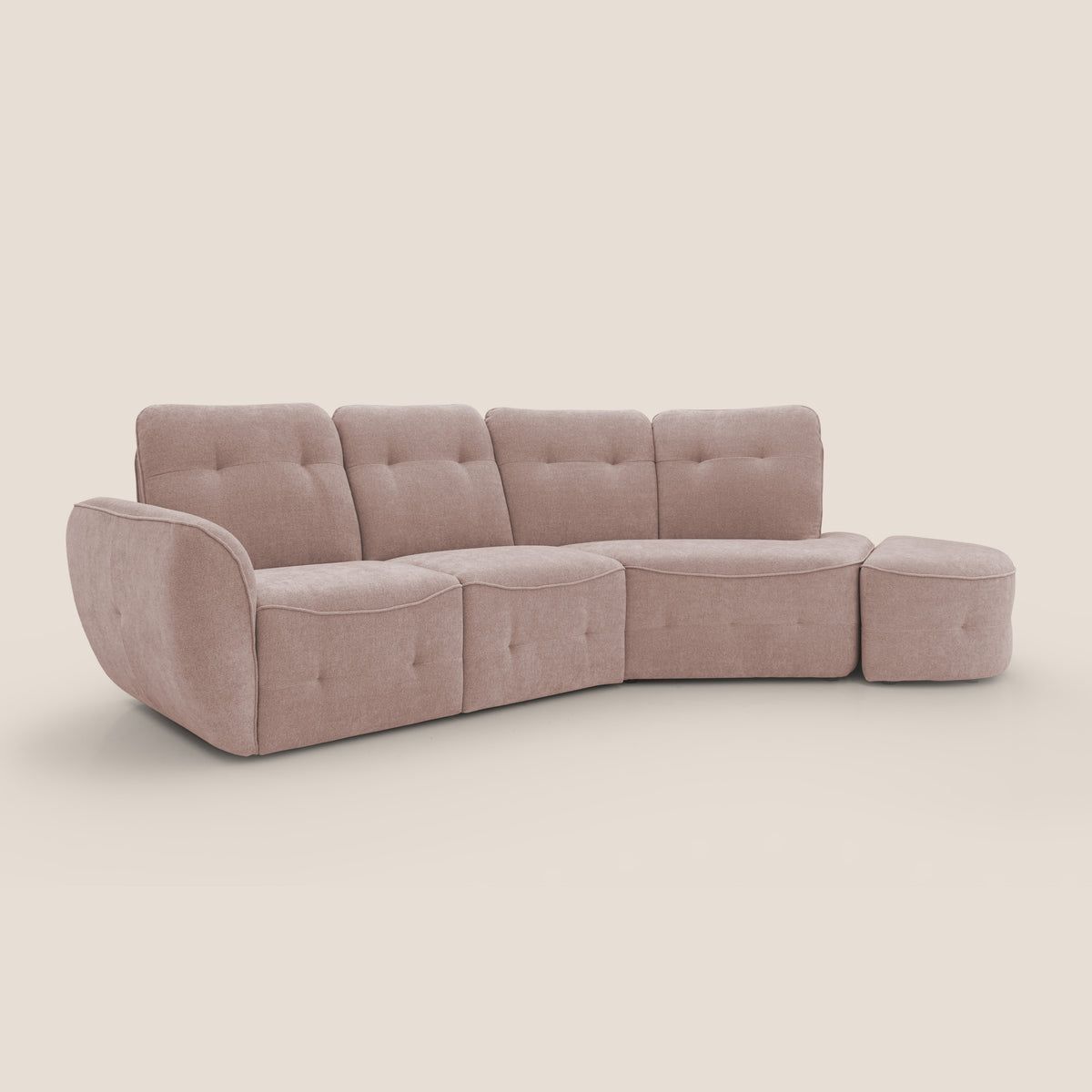 Cerbero divano angolare con pouf mobile in morbido bouclé impermeabile T07 rosa - divitt.sbs