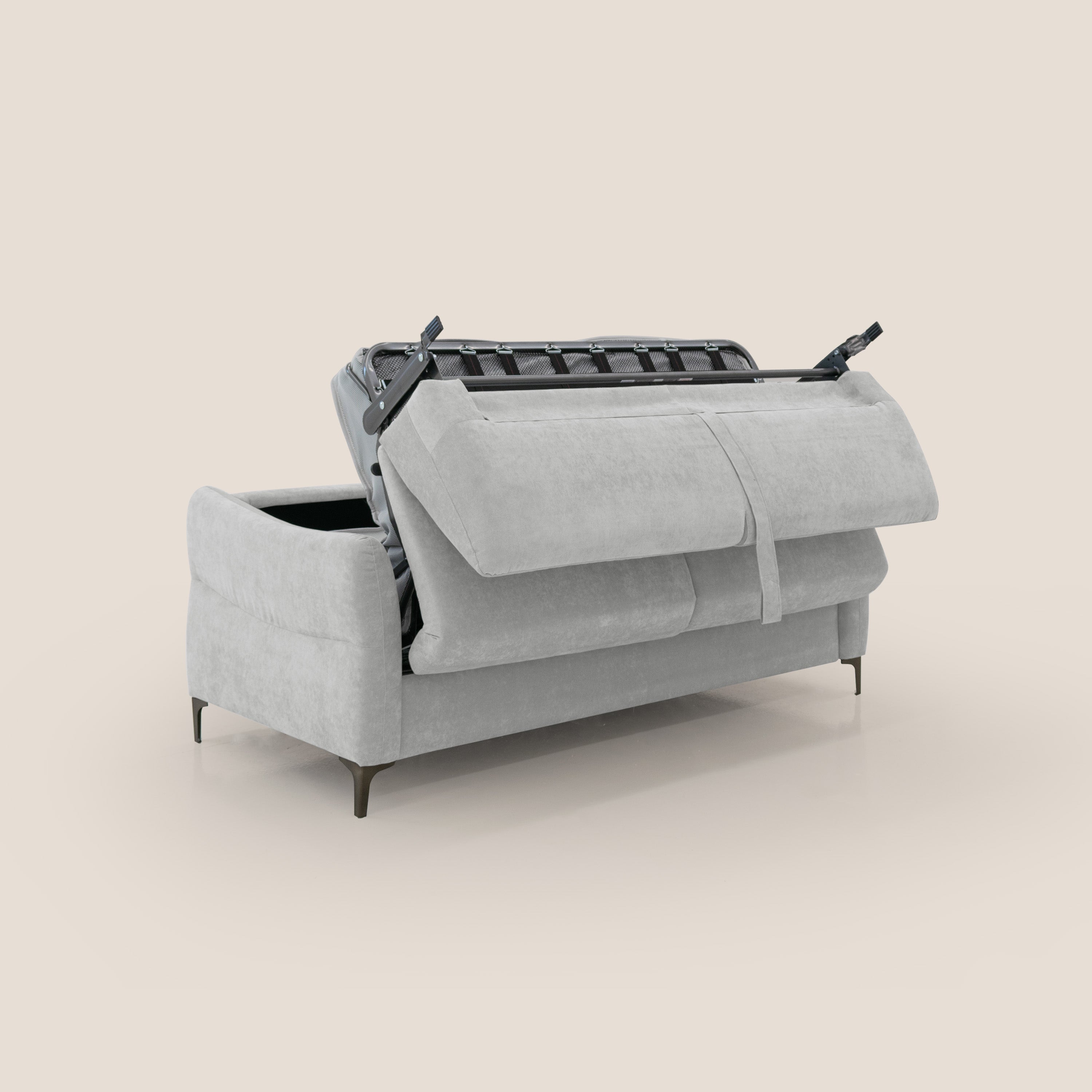 Dalia divano letto con materasso H18 cm e piedi alti in raffinato tessuto smacchiabile T17 grigio - divitt.sbs