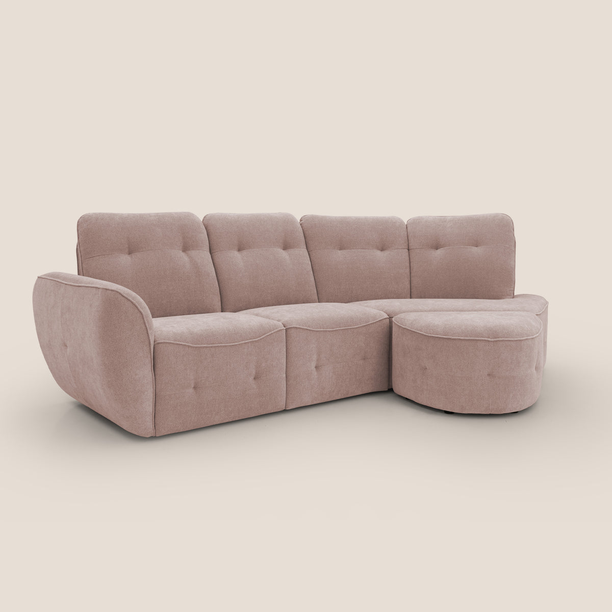 Cerbero divano angolare con pouf mobile in morbido bouclé impermeabile T07 rosa - divitt.sbs