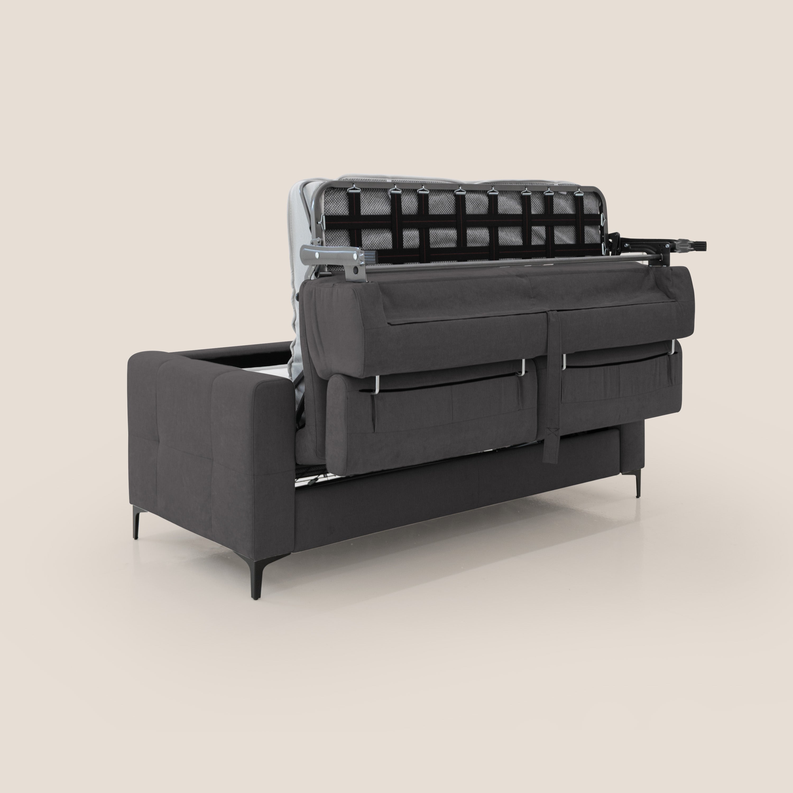 Gardenia divano letto materasso alto 18 cm con poggiatesta reclinabili e rivestimento impermeabile T02 nero - divitt.sbs