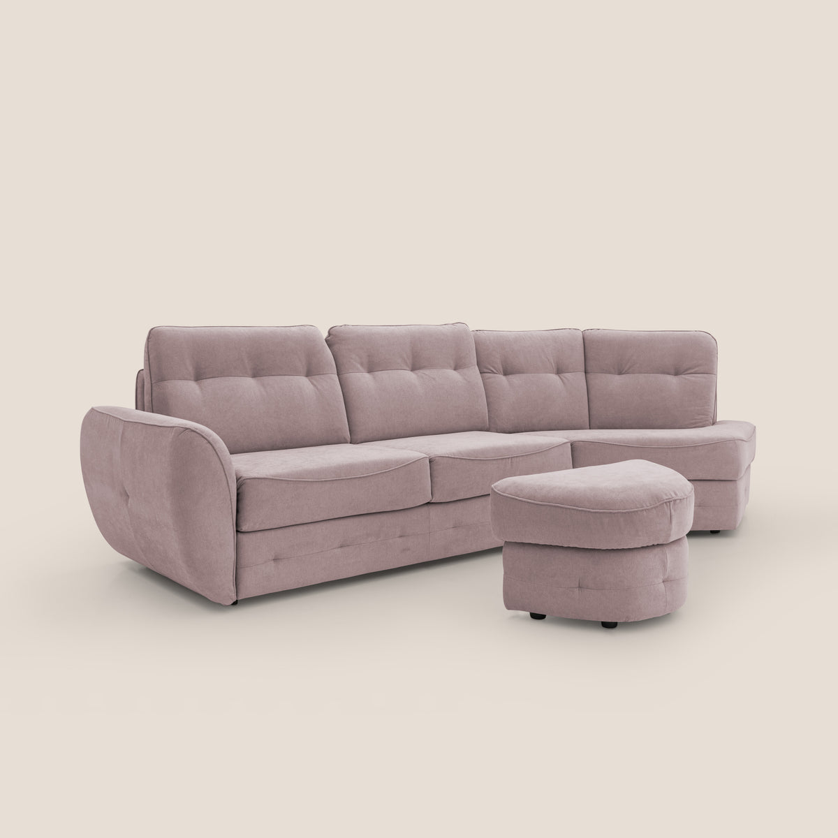 Zeus divano letto angolare con materasso H18 cm pouf mobile in tessuto impermeabile T02 - divitt.sbs