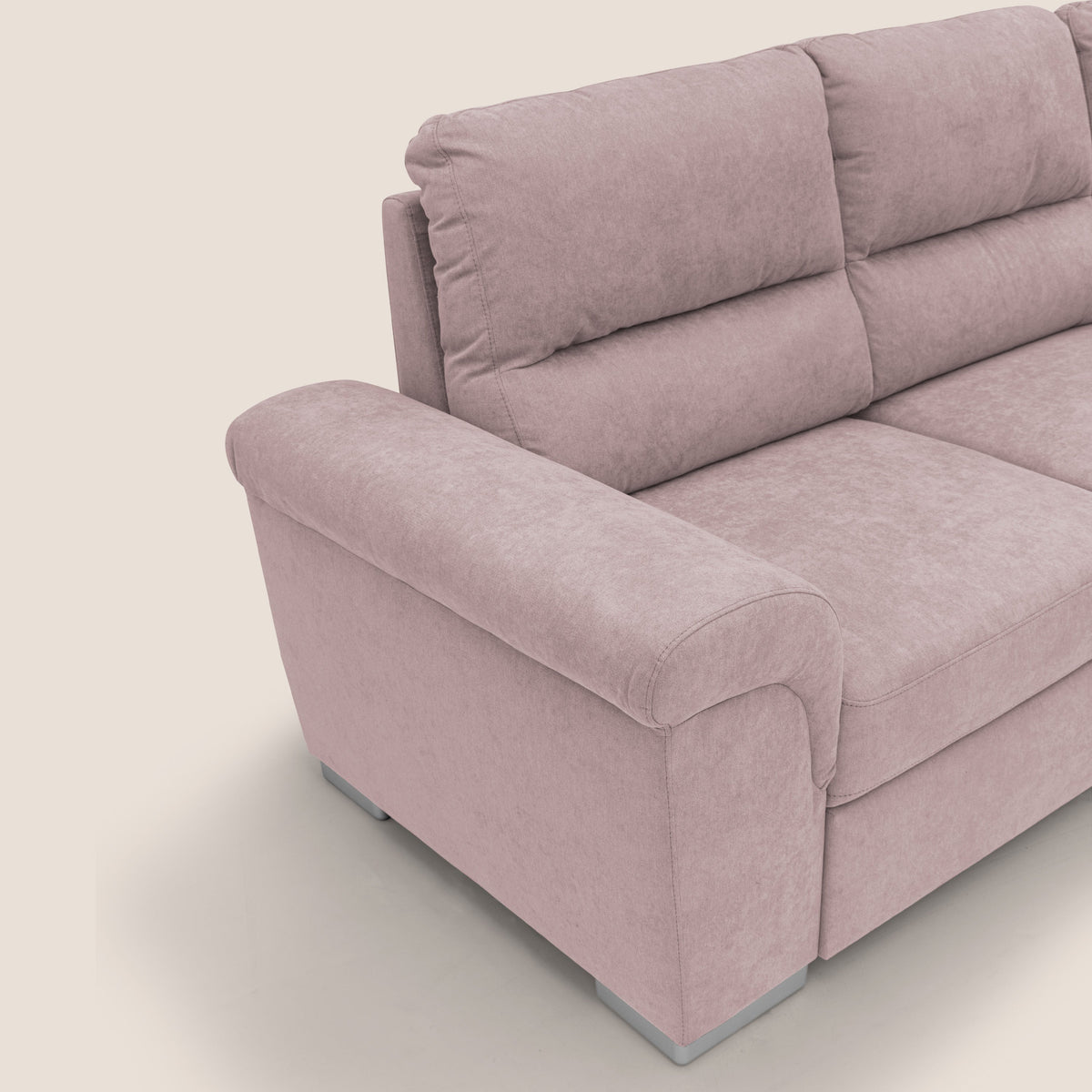 Minerva divano angolare con estraibile a cassettone e pouf contenitore in tessuto morbido impermeabile T02 rosa - divitt.sbs