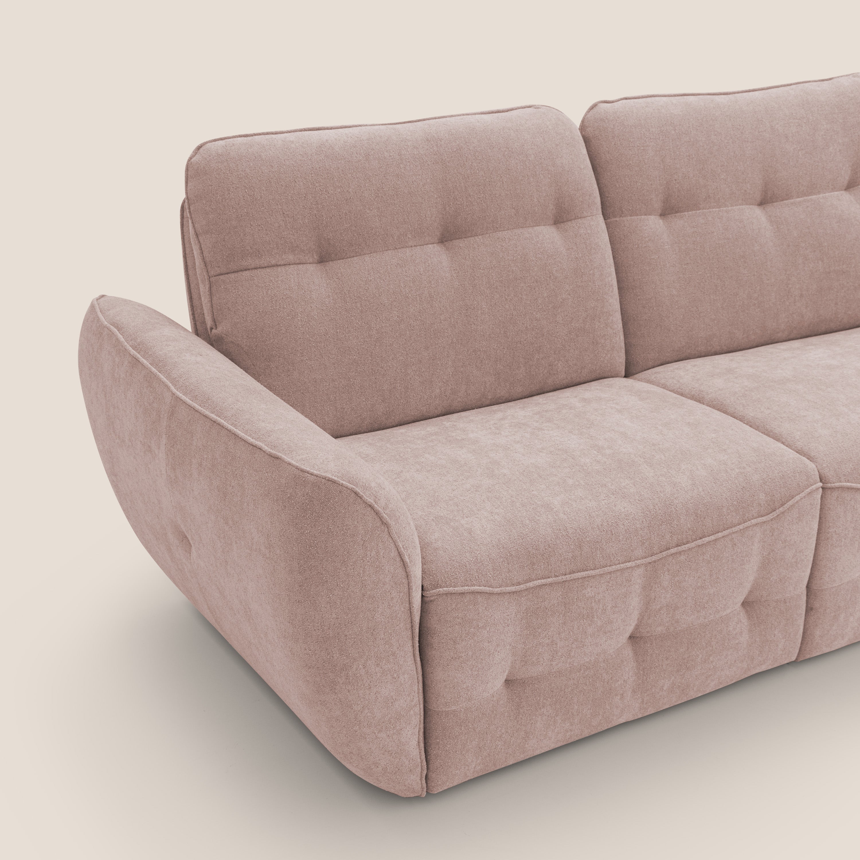 Cerbero divano angolare con pouf mobile in morbido bouclé impermeabile T07 rosa - divitt.sbs
