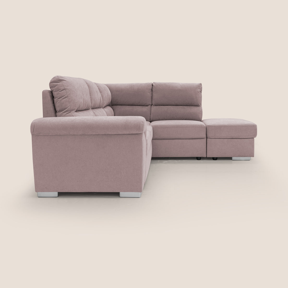 Minerva divano angolare con estraibile a cassettone e pouf contenitore in tessuto morbido impermeabile T02 rosa - divitt.sbs