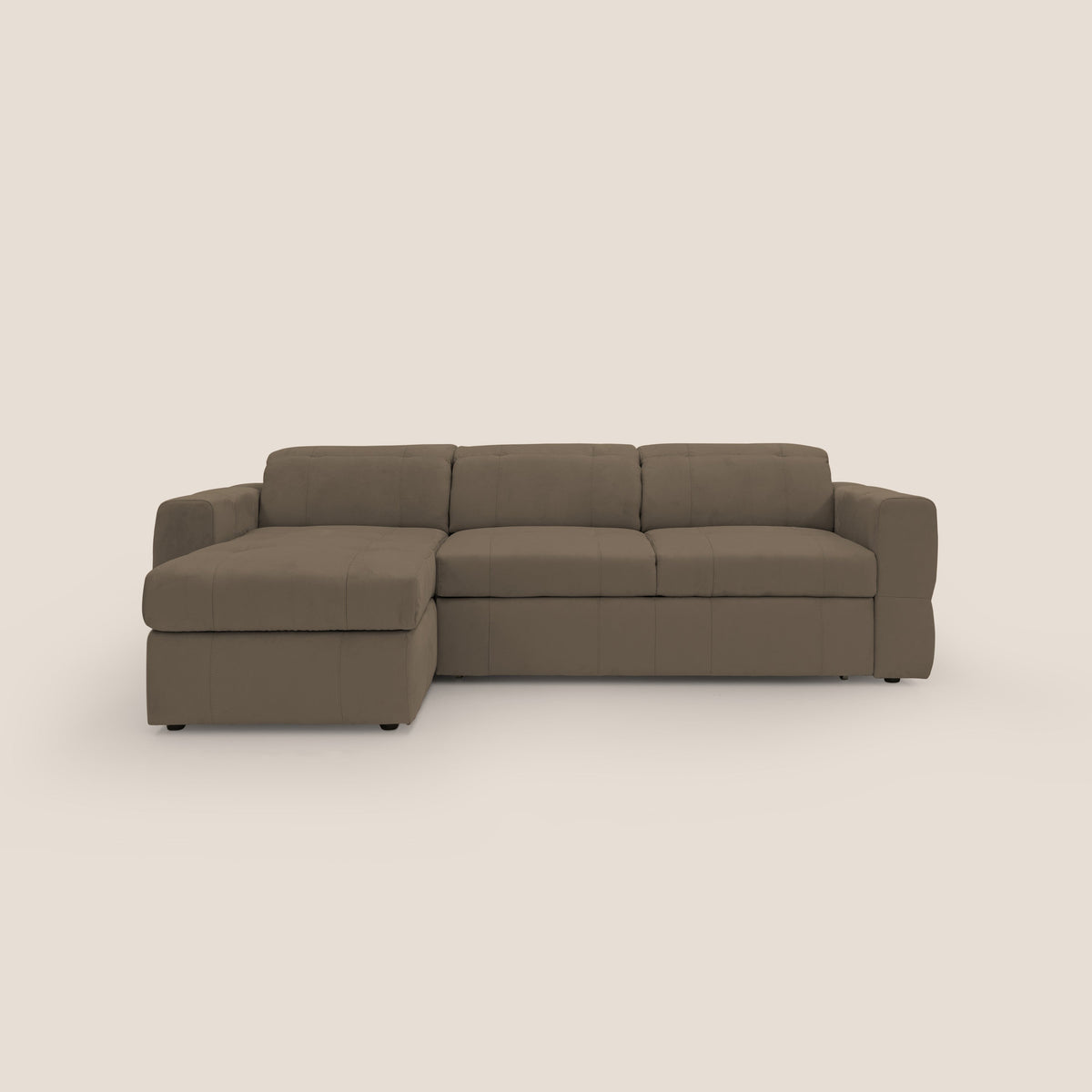 Kronos Divano angolare con pouf estraibile e penisola contenitore in microfibra impermeabile T11 marrone - divitt.sbs