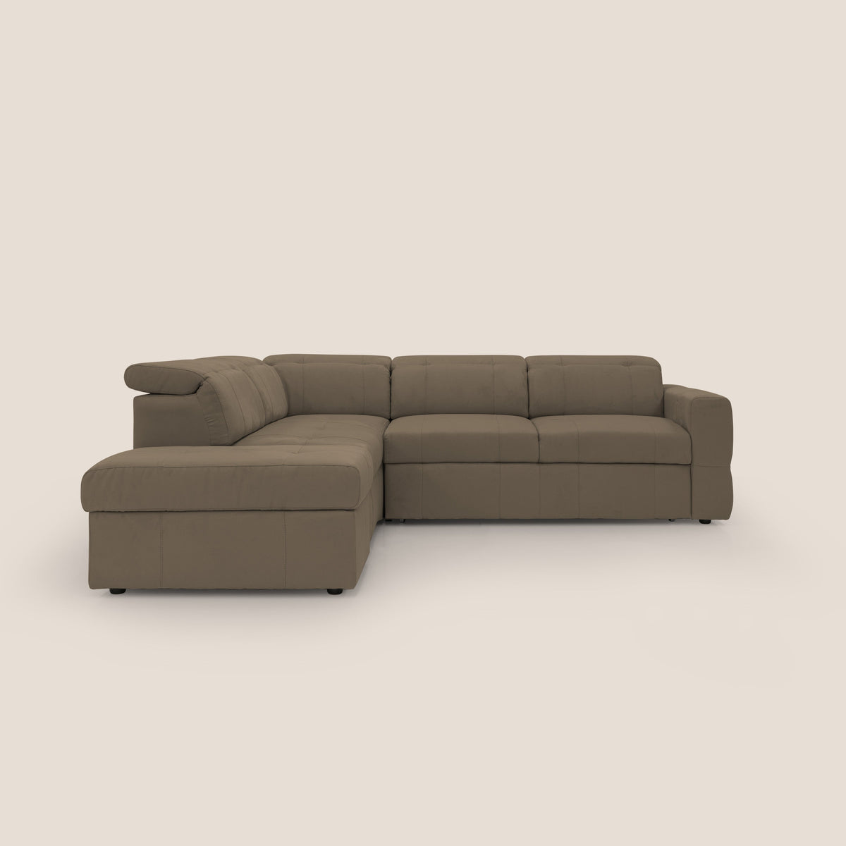 Kronos Divano angolare con poggiapiedi estraibile e pouf contenitore mobile in microfibra impermeabile T11 marrone - divitt.sbs