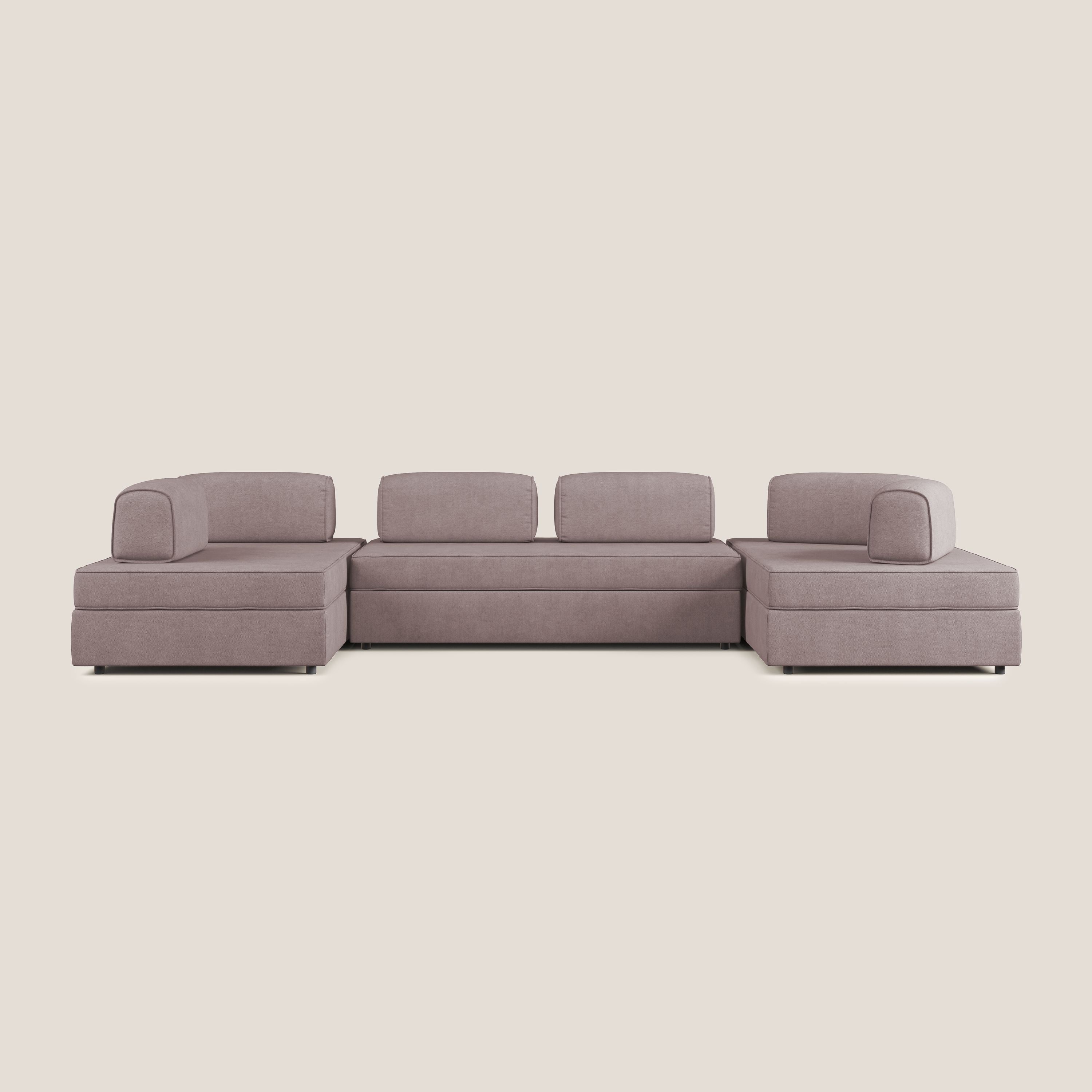 Liberty divano panoramico con pouf estraibile e schienali movibili in tessuto morbido impermeabile T02 rosa - divitt.sbs