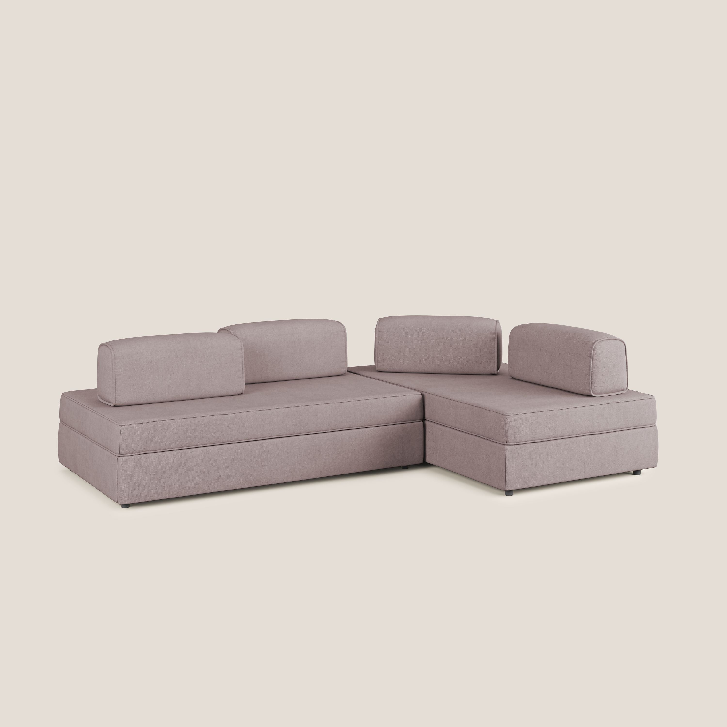 Liberty divano angolare con pouf estraibile e schienali movibili in tessuto morbido impermeabile T02 rosa - divitt.sbs