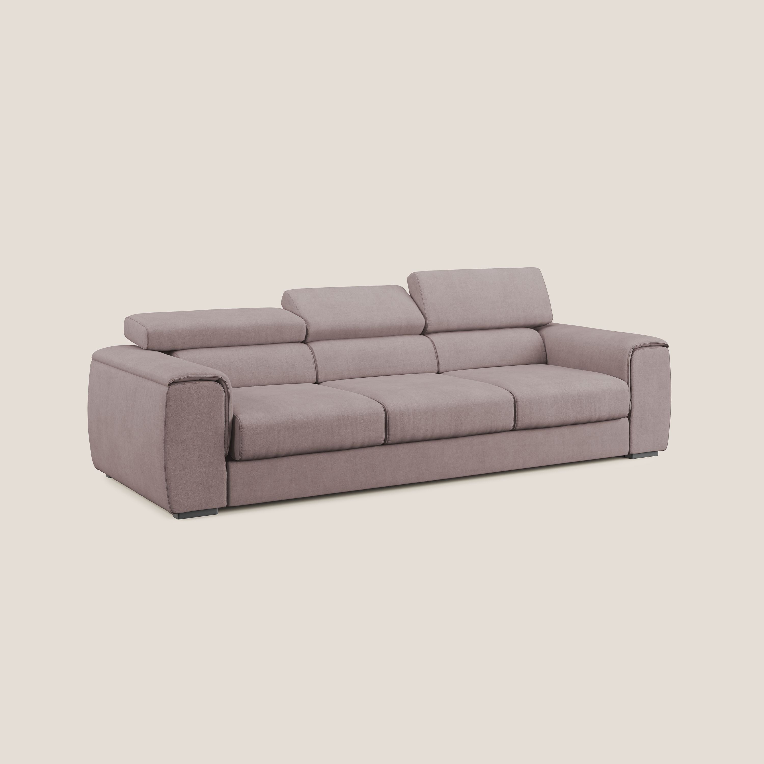 Zeno Divano con pouf estraibile poggiapiedi a 3 sedute in tessuto morbido impermeabile T02 rosa - divitt.sbs